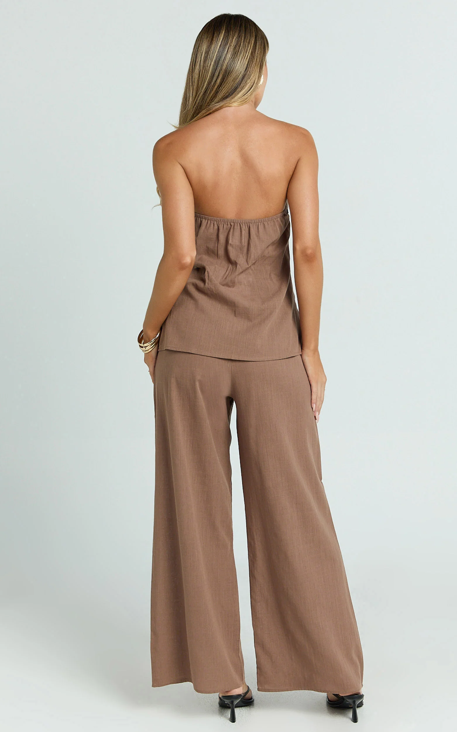 Carli Two Piece Top and Pants Set - Cotton Tube Pant Set in Chocolate