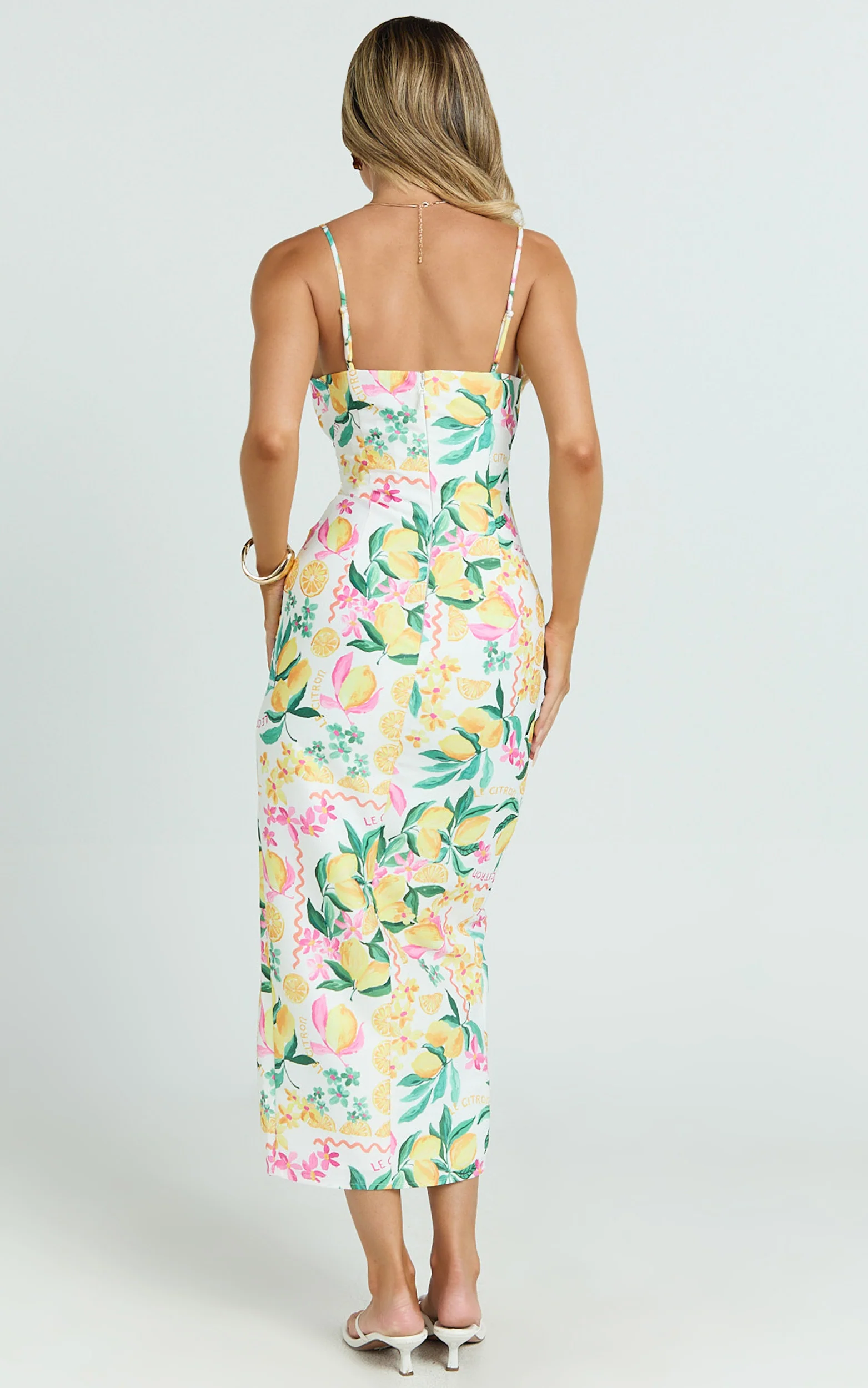 Janice Midi Dress - Knot Detail Front Split Dress in Le Citron