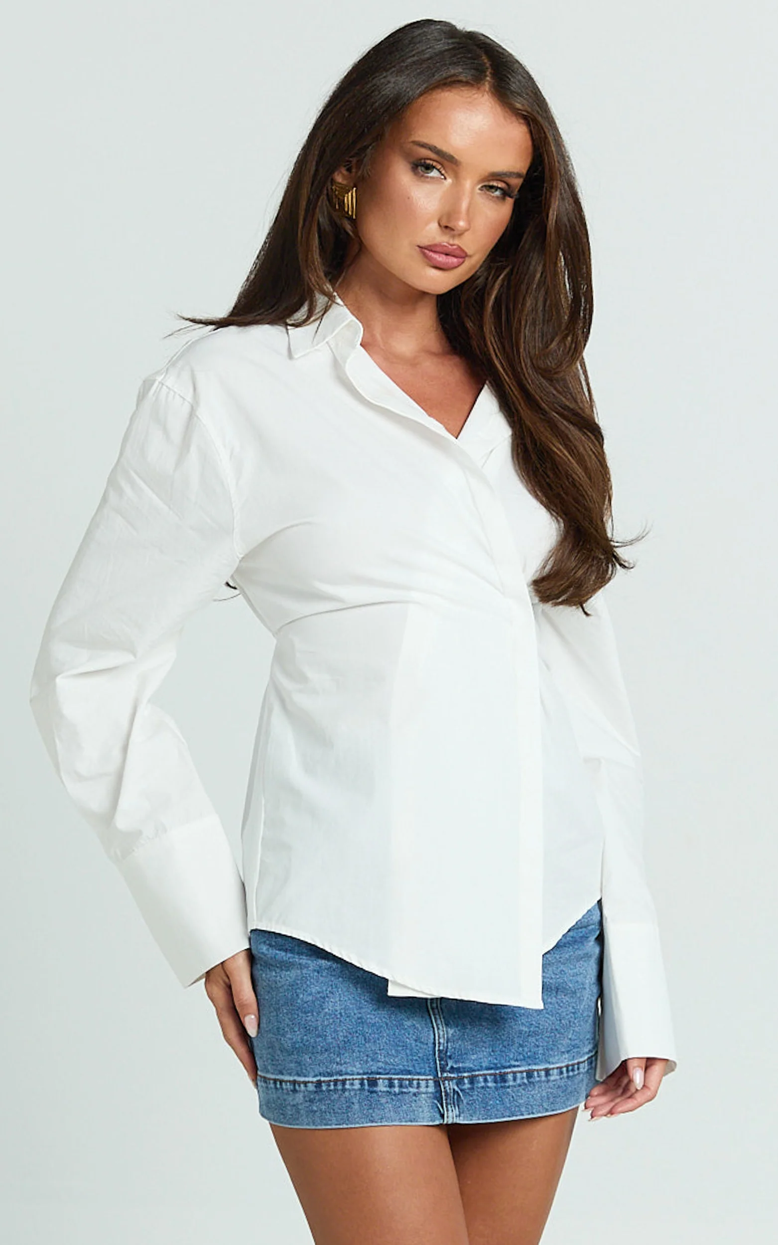 Noah Top - Cinched Waist Oversized Shirt in White