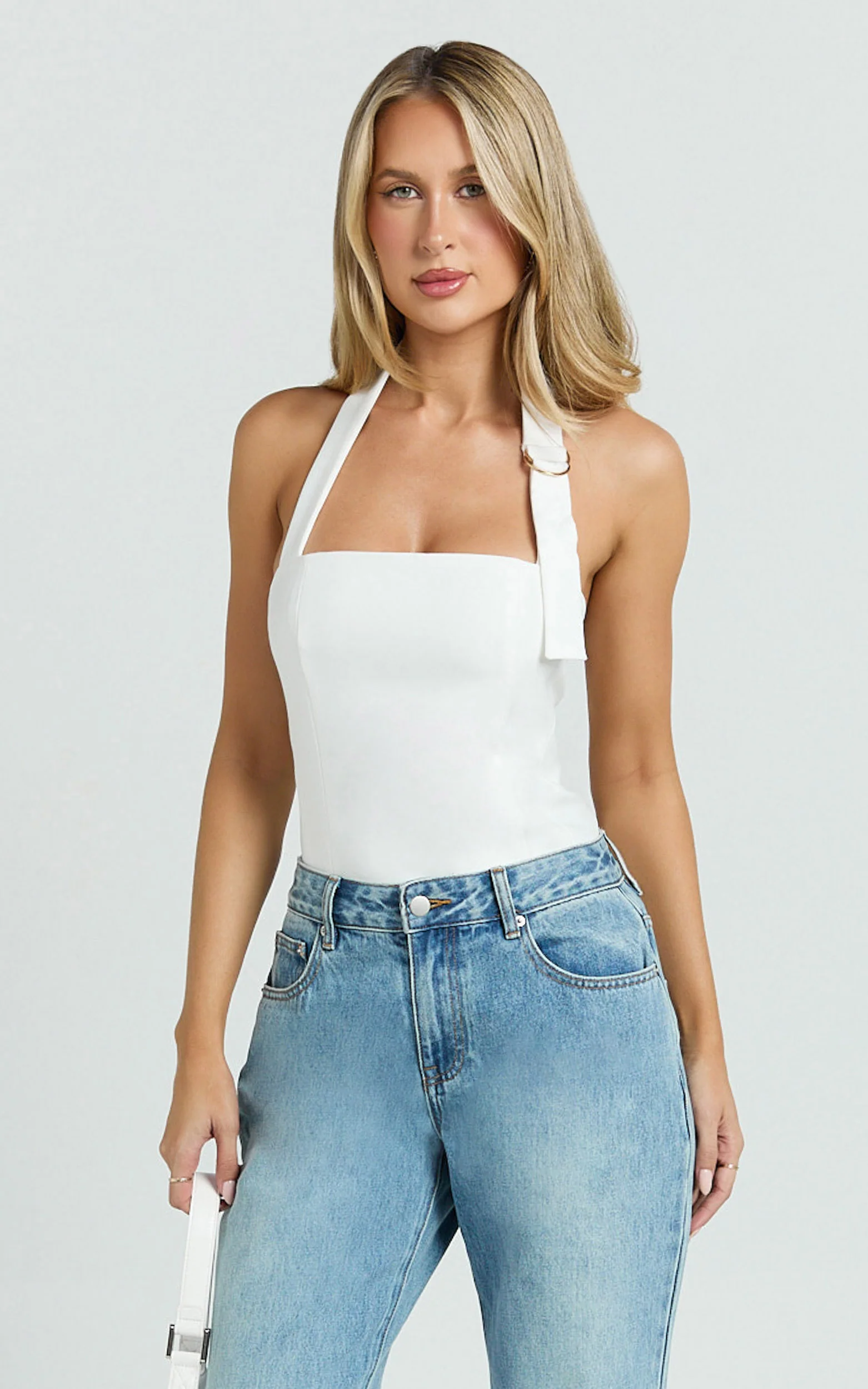 Tyler Top - Adjustable Halter Fitted Top in Off White