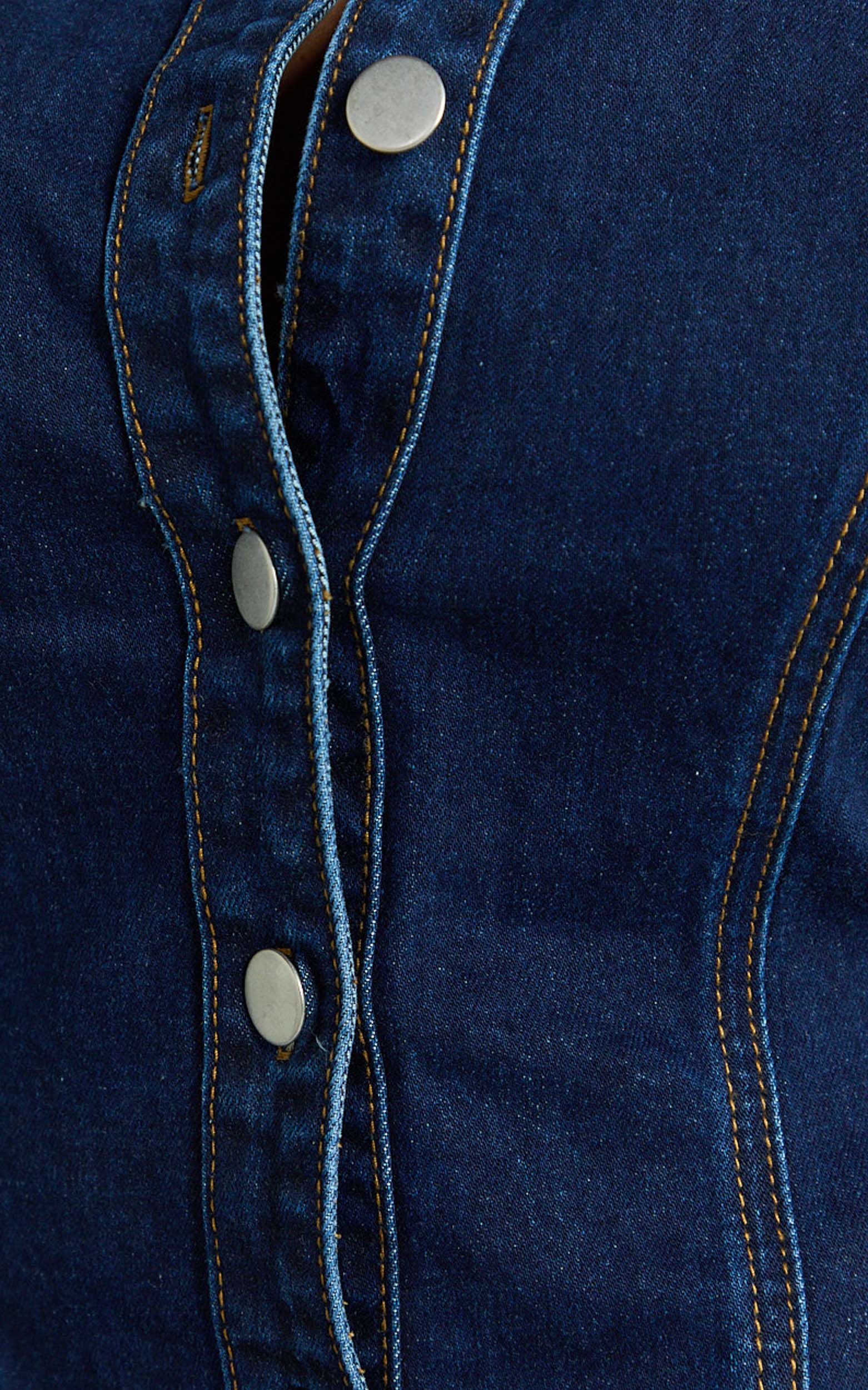 Paige Top - Button Down Short Sleeve Denim Top in Dark Blue Wash