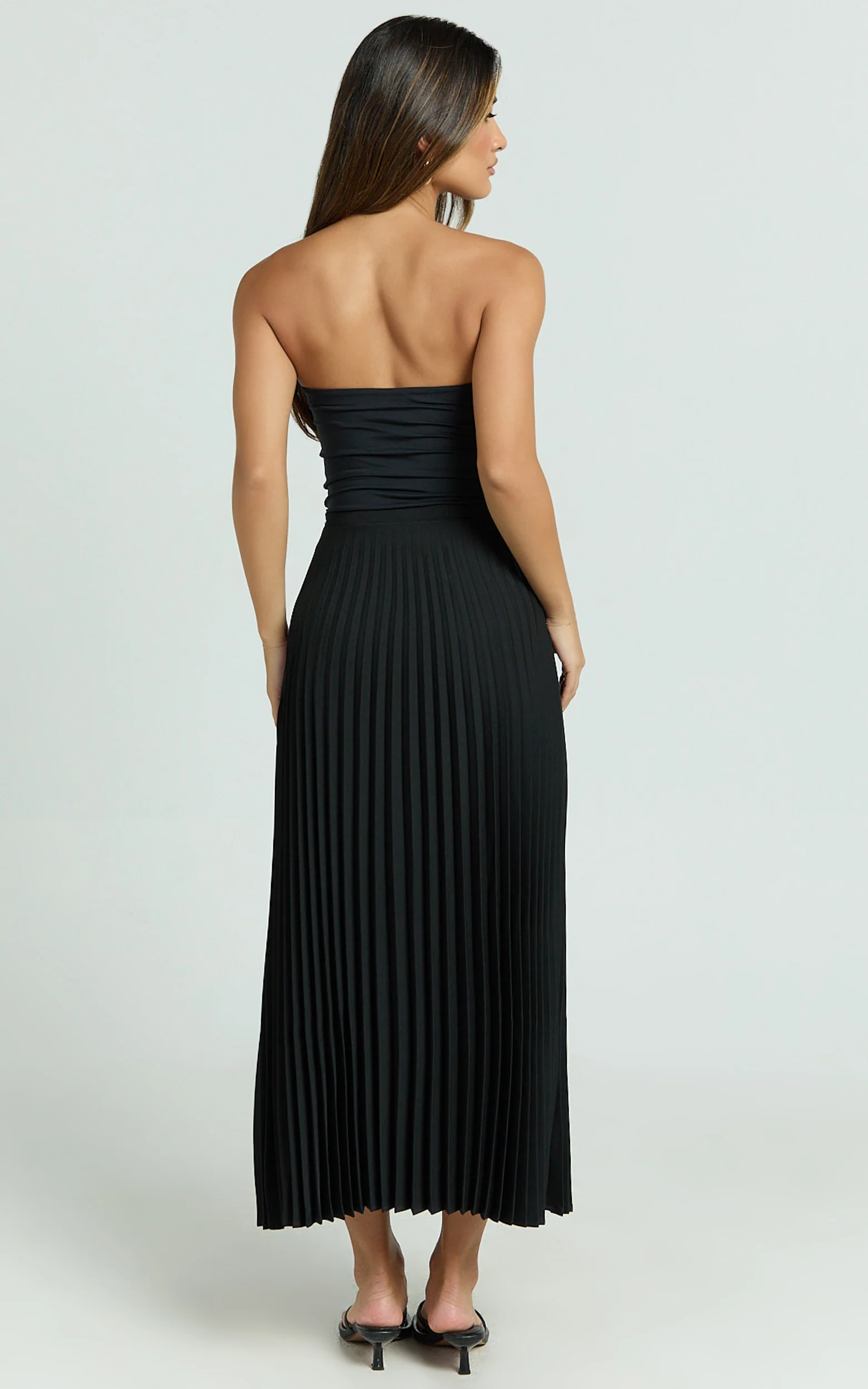 Harlee Midi Skirt - Pleated High Waist A Line Skirt in Black