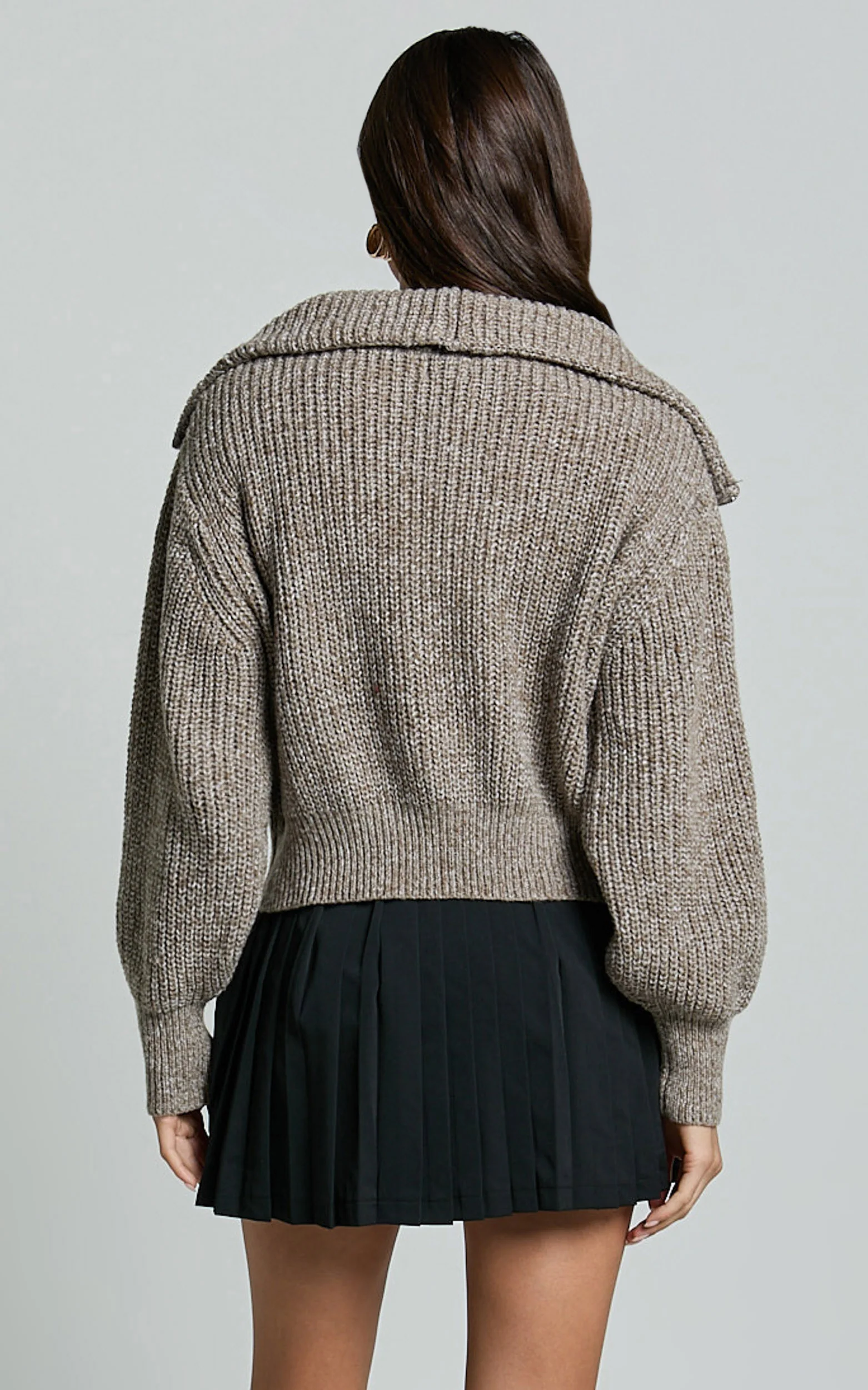 Ace Jumper - Chunky Quarter Zip Knit Jumper in Taupe