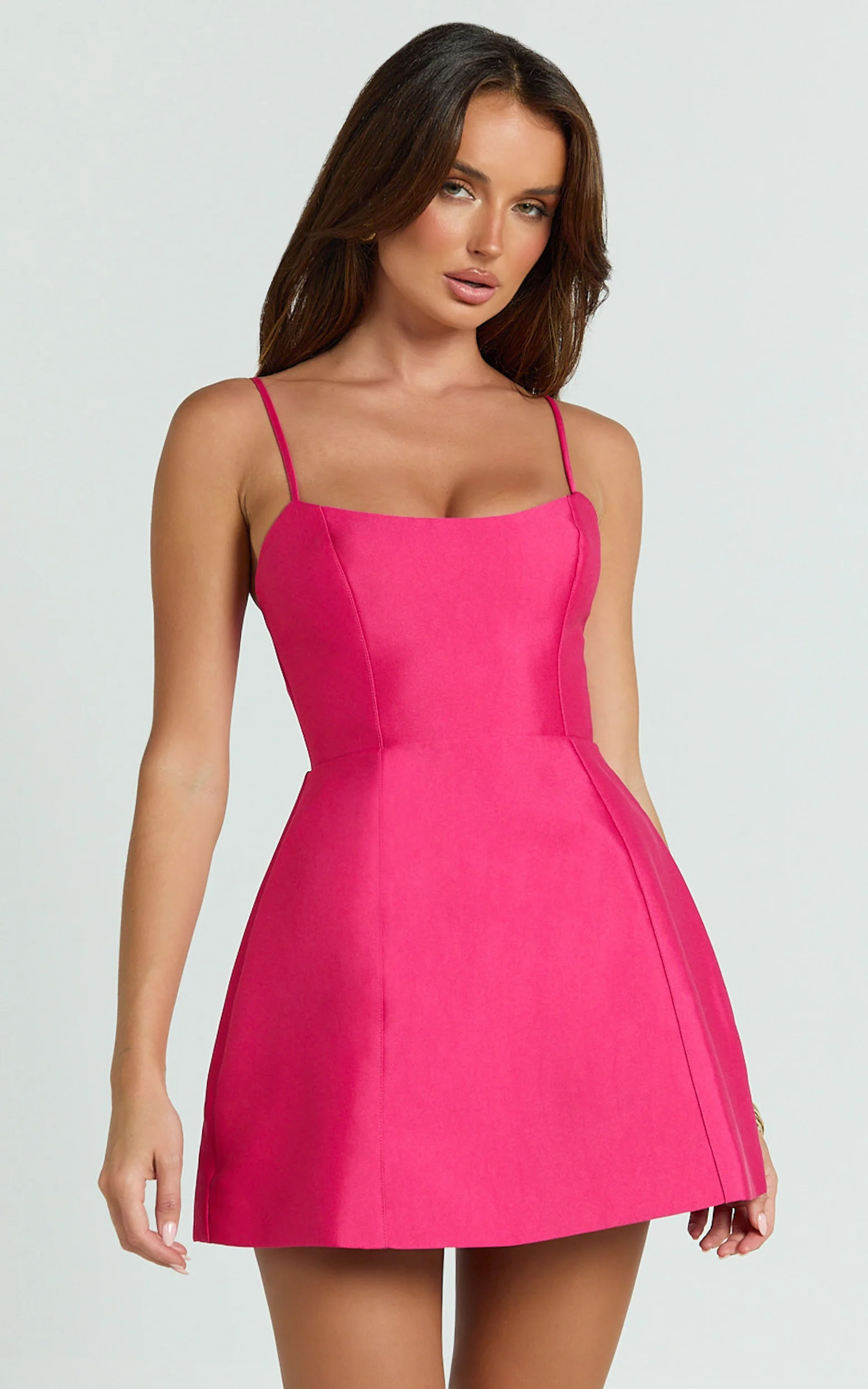 Carolina Mini Dress - Scoop Neck Panel Bodice Dress in Fuchsia