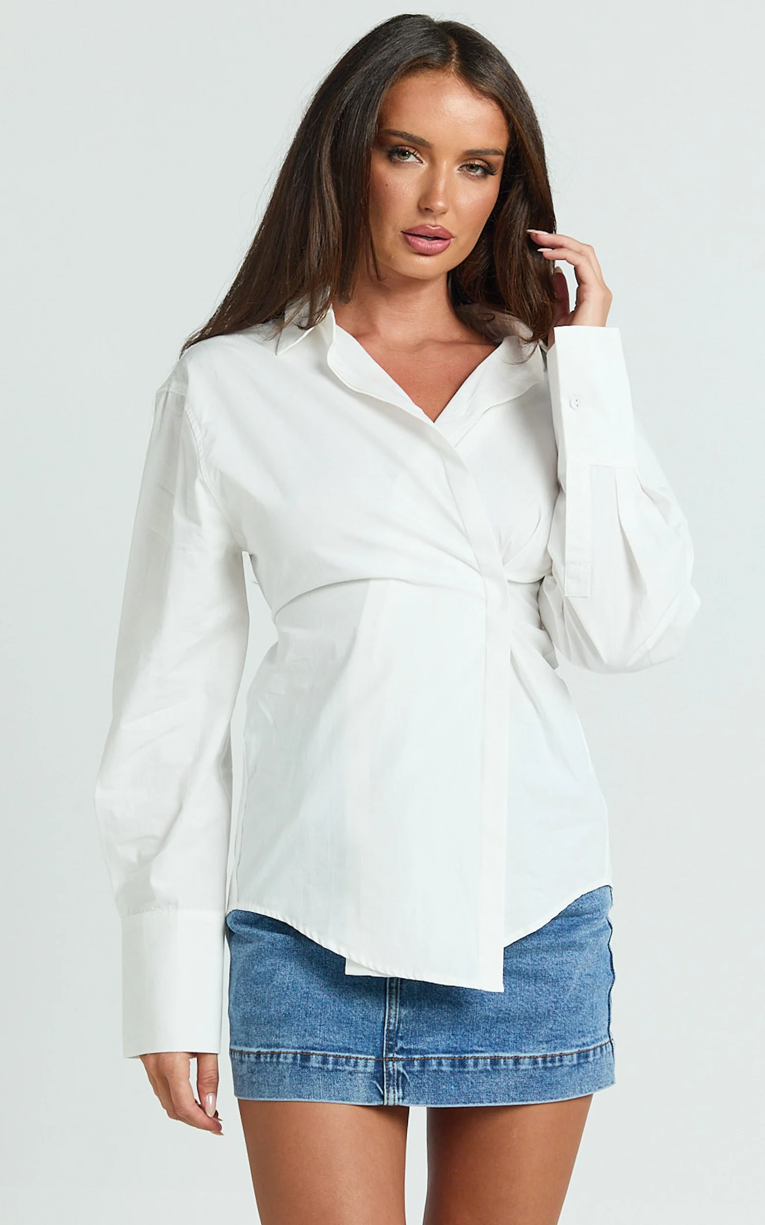 Noah Top - Cinched Waist Oversized Shirt in White