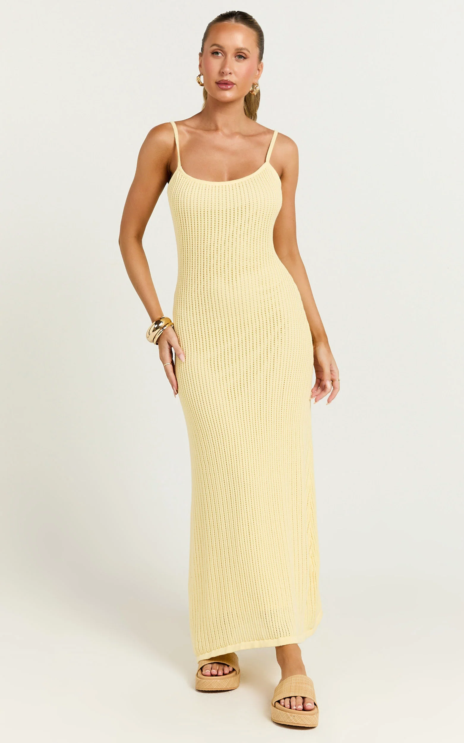 Fhel Maxi Dress - Crochet Strappy Dress in Lemon