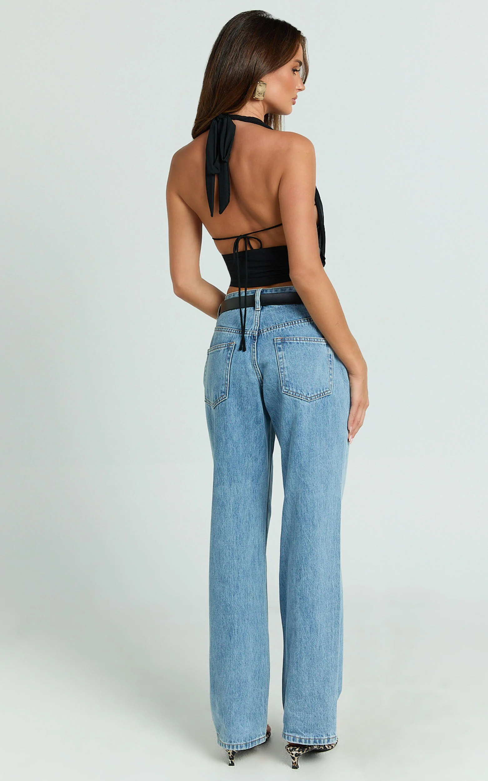 Britta Top - Cowl Neck Halter Crop Top in Black