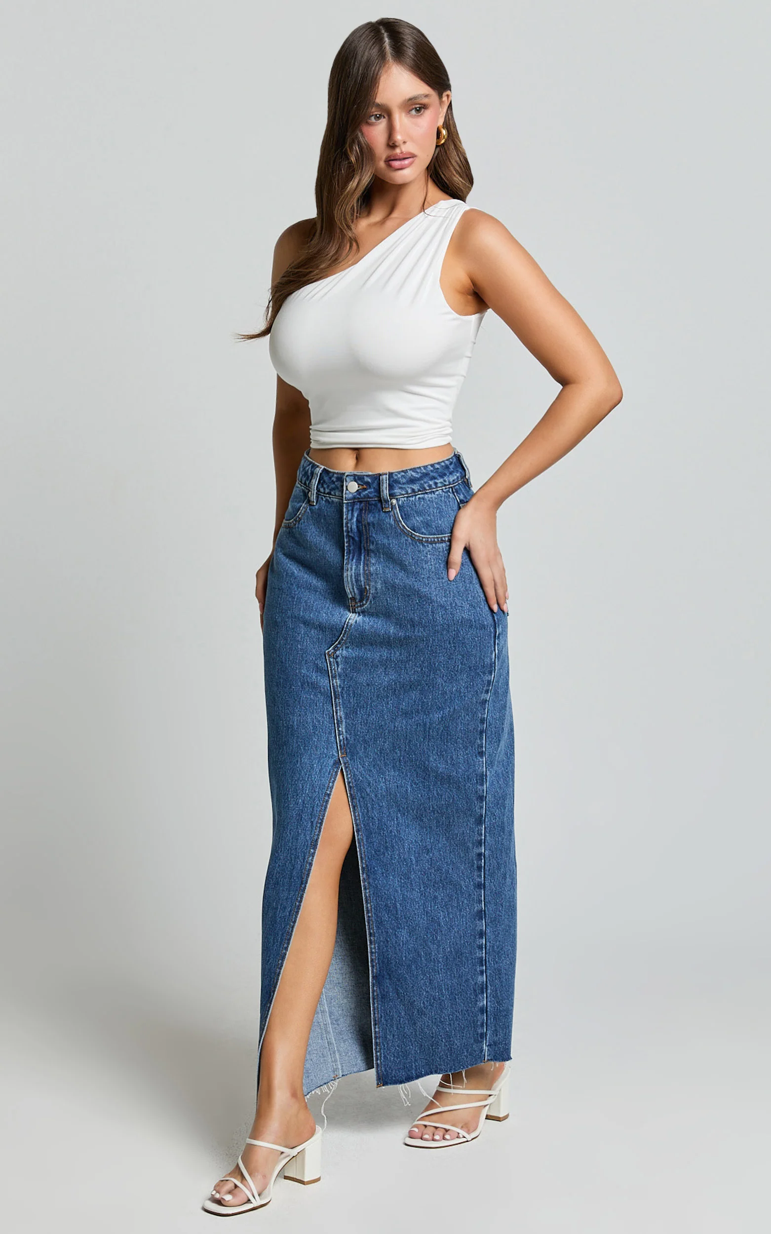 Evette Top - Jersey Gathered One Shoulder Top in Ivory