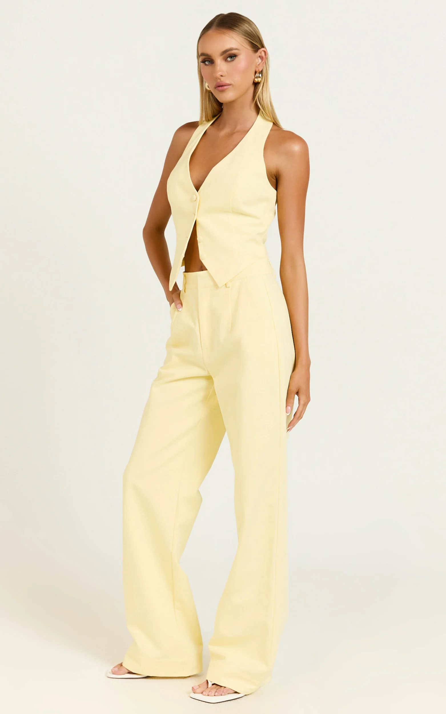 Virginia Pants - High Waist Straight Leg Pants in Pastel Yellow