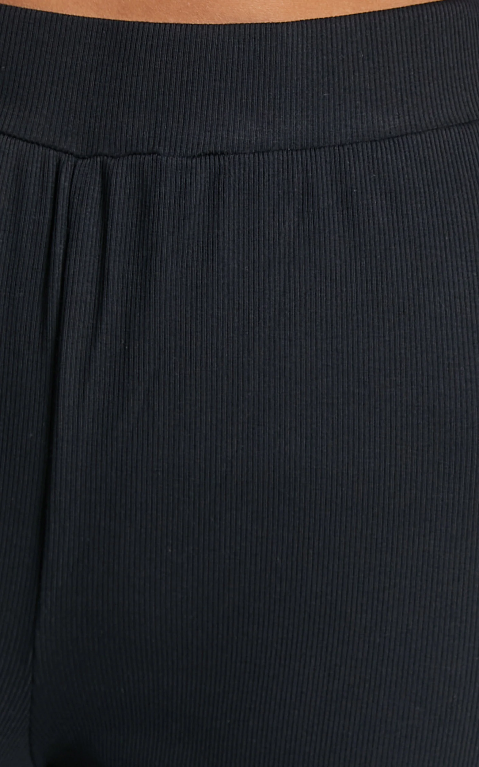 Amalthea Pants - High Waisted Jersey Rib Wide Leg Pants in Black