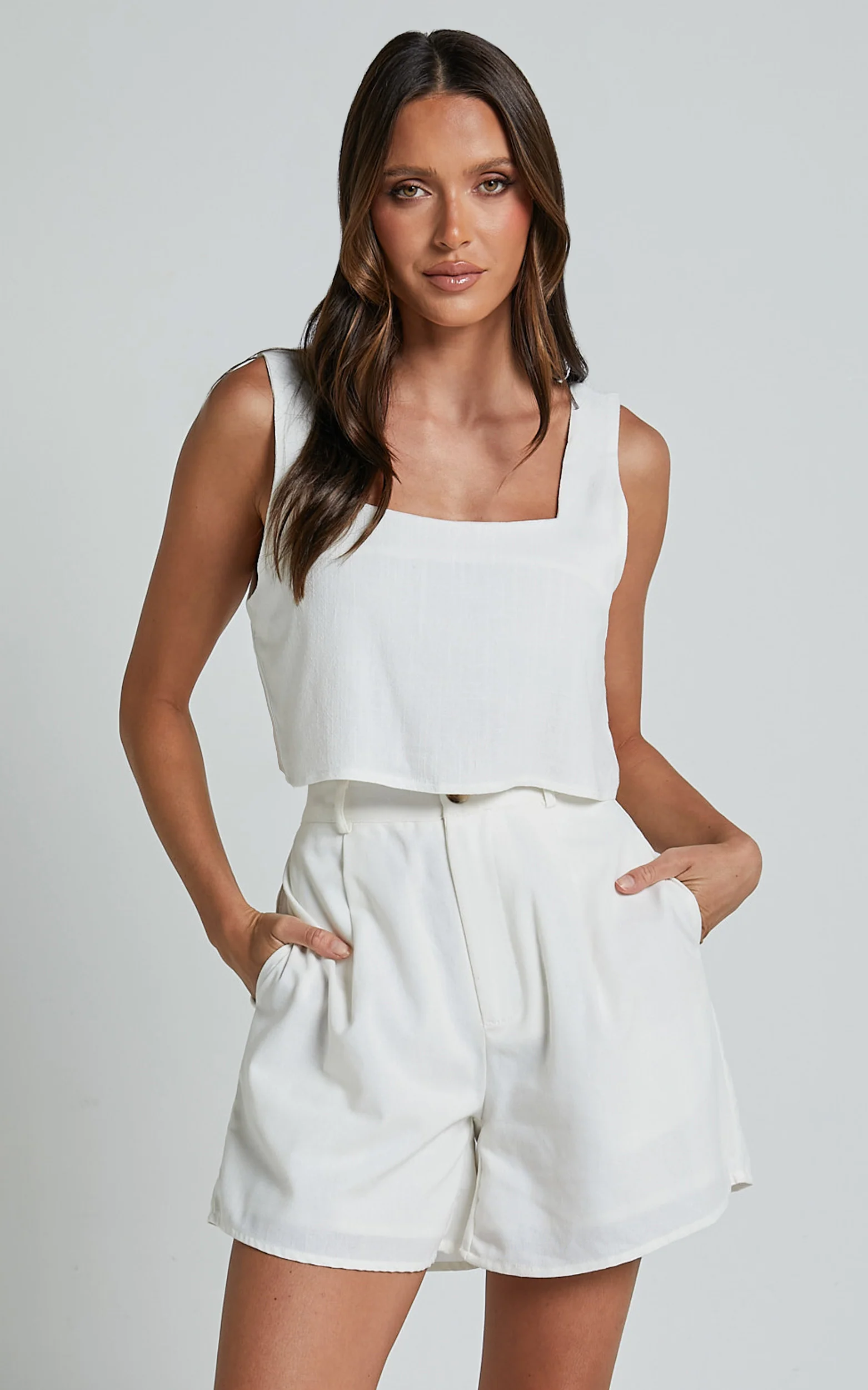Jhovie Top - Linen Crop Top in White