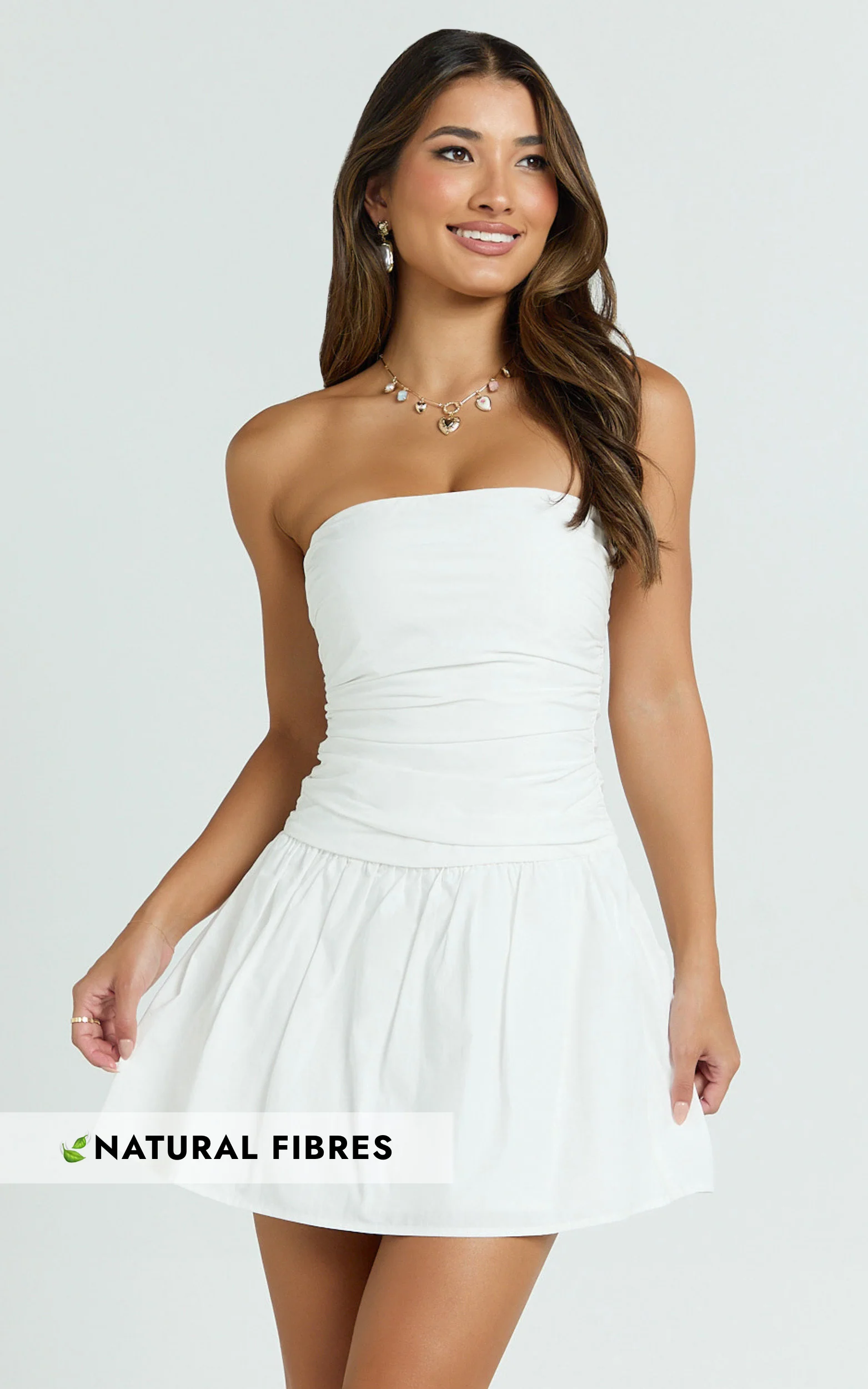 Donatella Mini Dress - Strapless Drop Waist Dress in White