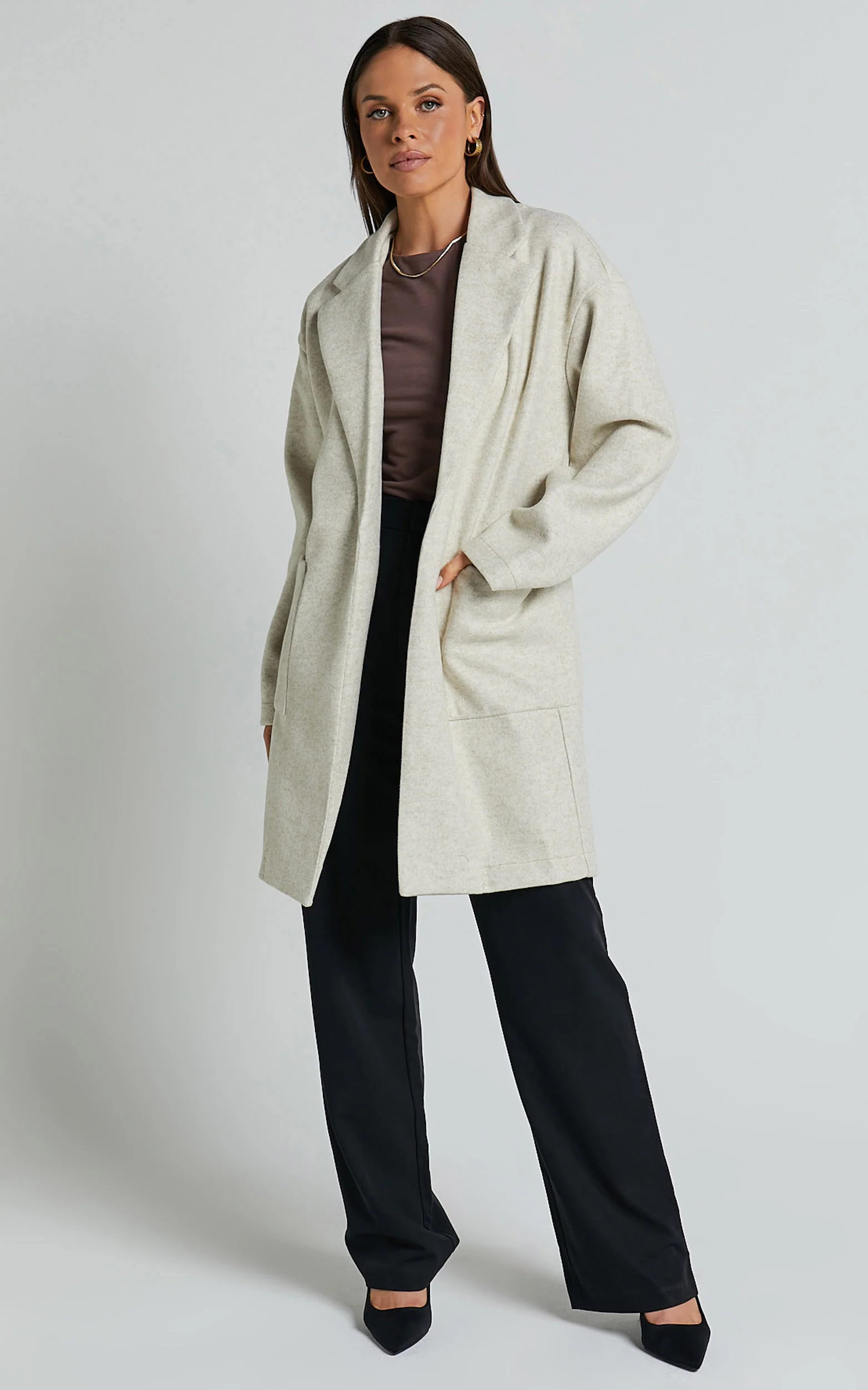 Jonas Coat - Pocket Detail Longline Coat in Beige