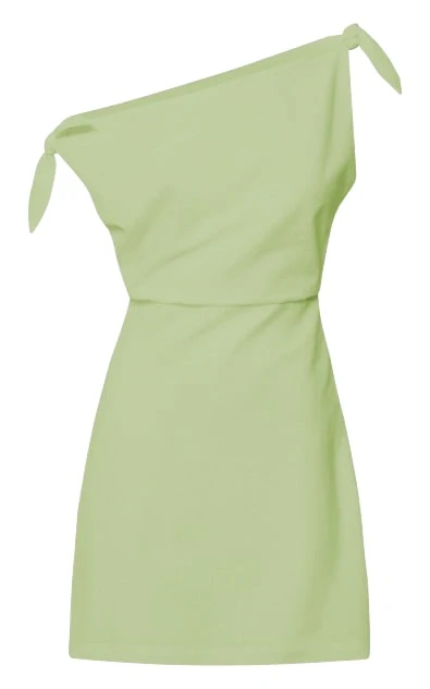 Jeofina Mini Dress - Off The Shoulder Linen Look Dress in Celery