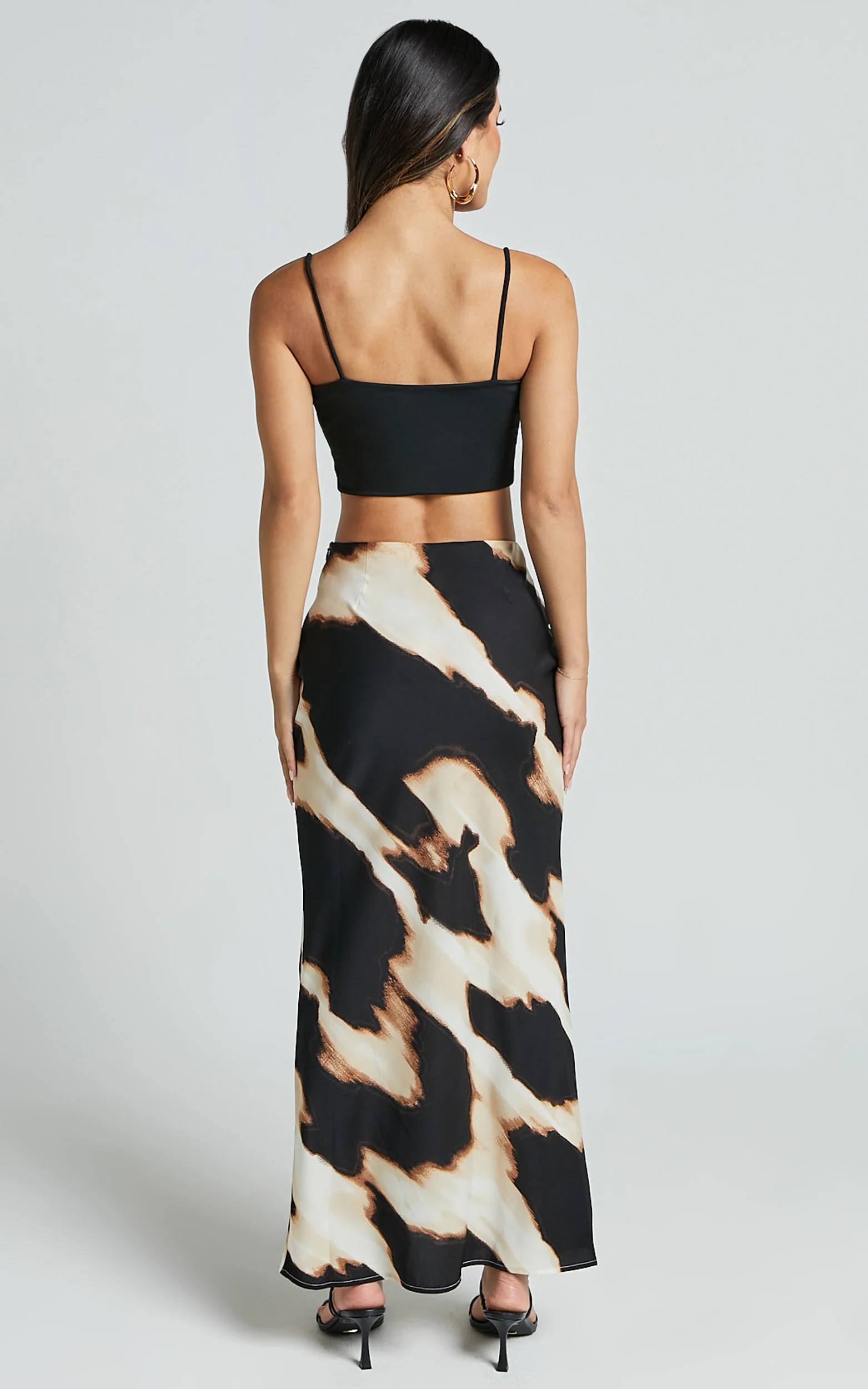 Tabitha Maxi Skirt - High Waist Slip Skirt in Brown