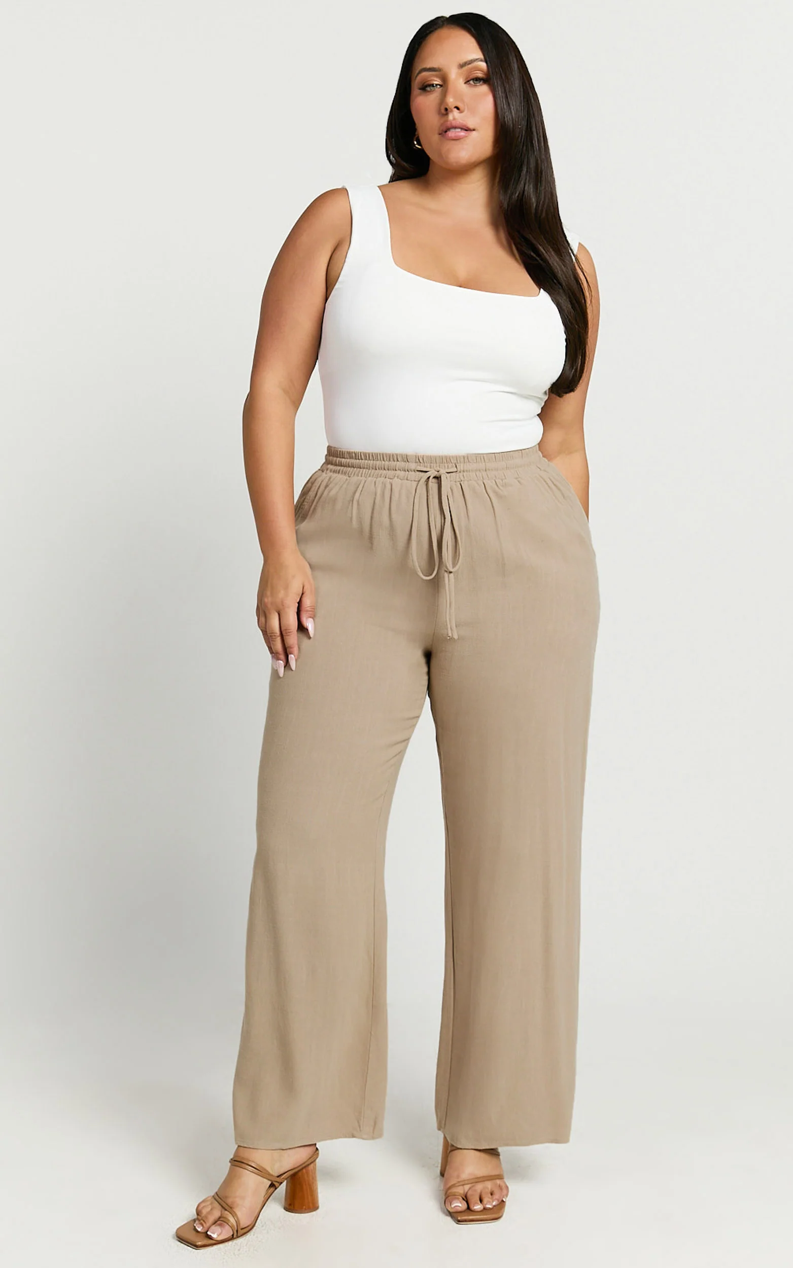 Kala Pants - Mid Waisted Relaxed Elastic Waist Pants in Sand