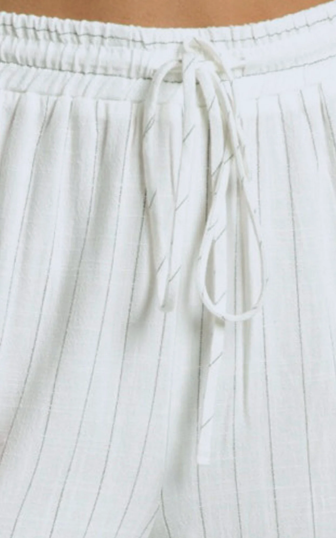 Barbra Pants - Pinstripe Linen High Waisted Relaxed Pants in White Stripe