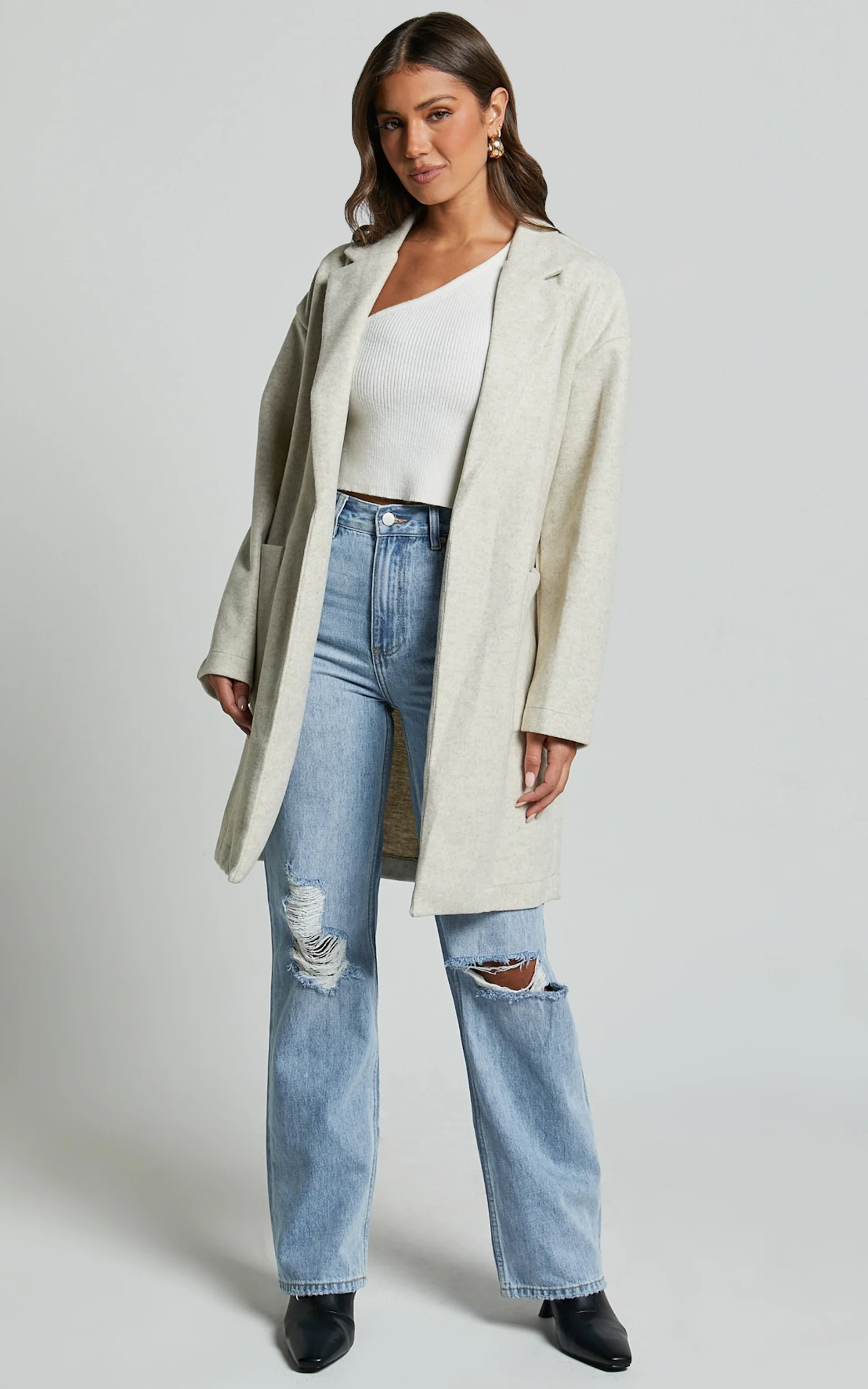 Jonas Coat - Pocket Detail Longline Coat in Beige