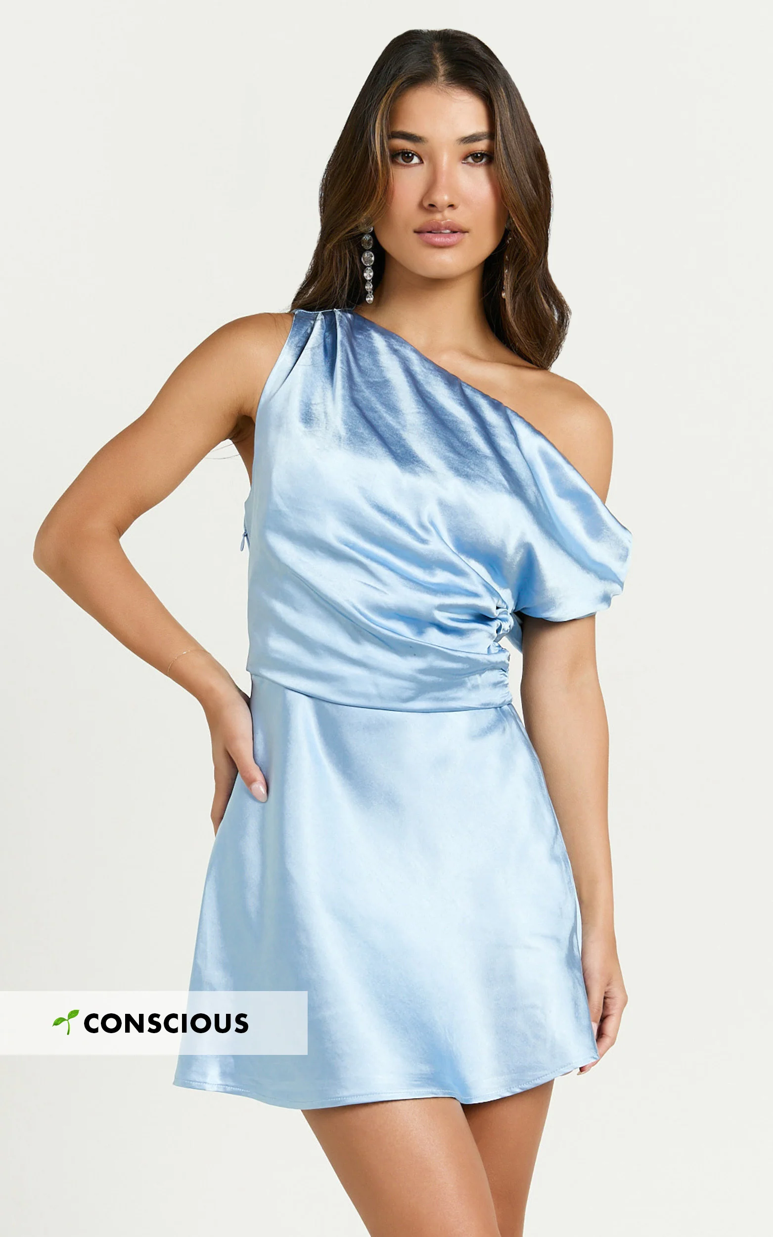 Adelaide Mini Dress - Off Shoulder Bias Cut Dress in Dove Blue
