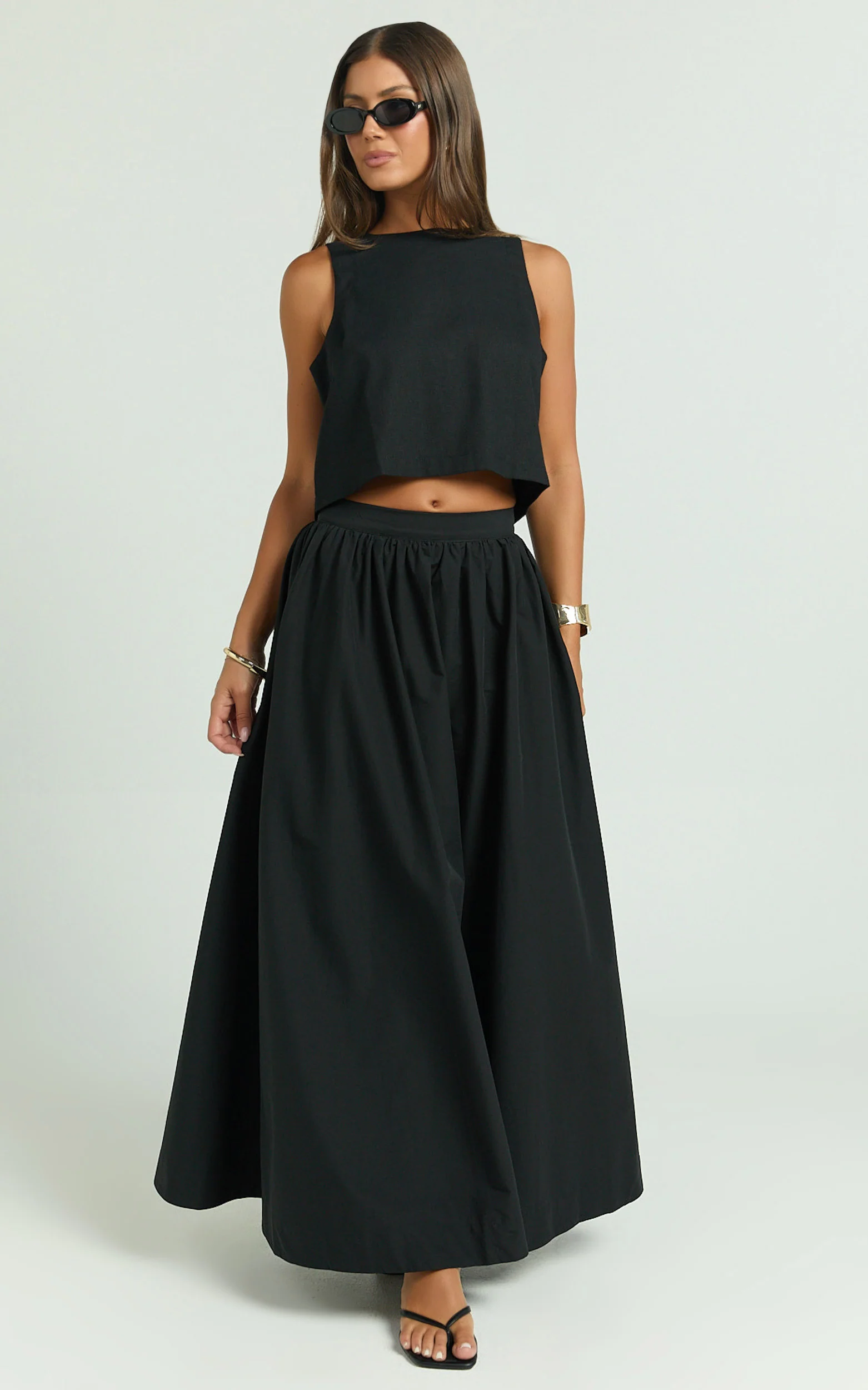 Preston Maxi Skirt - Gathered Waist Full Skirt in Black