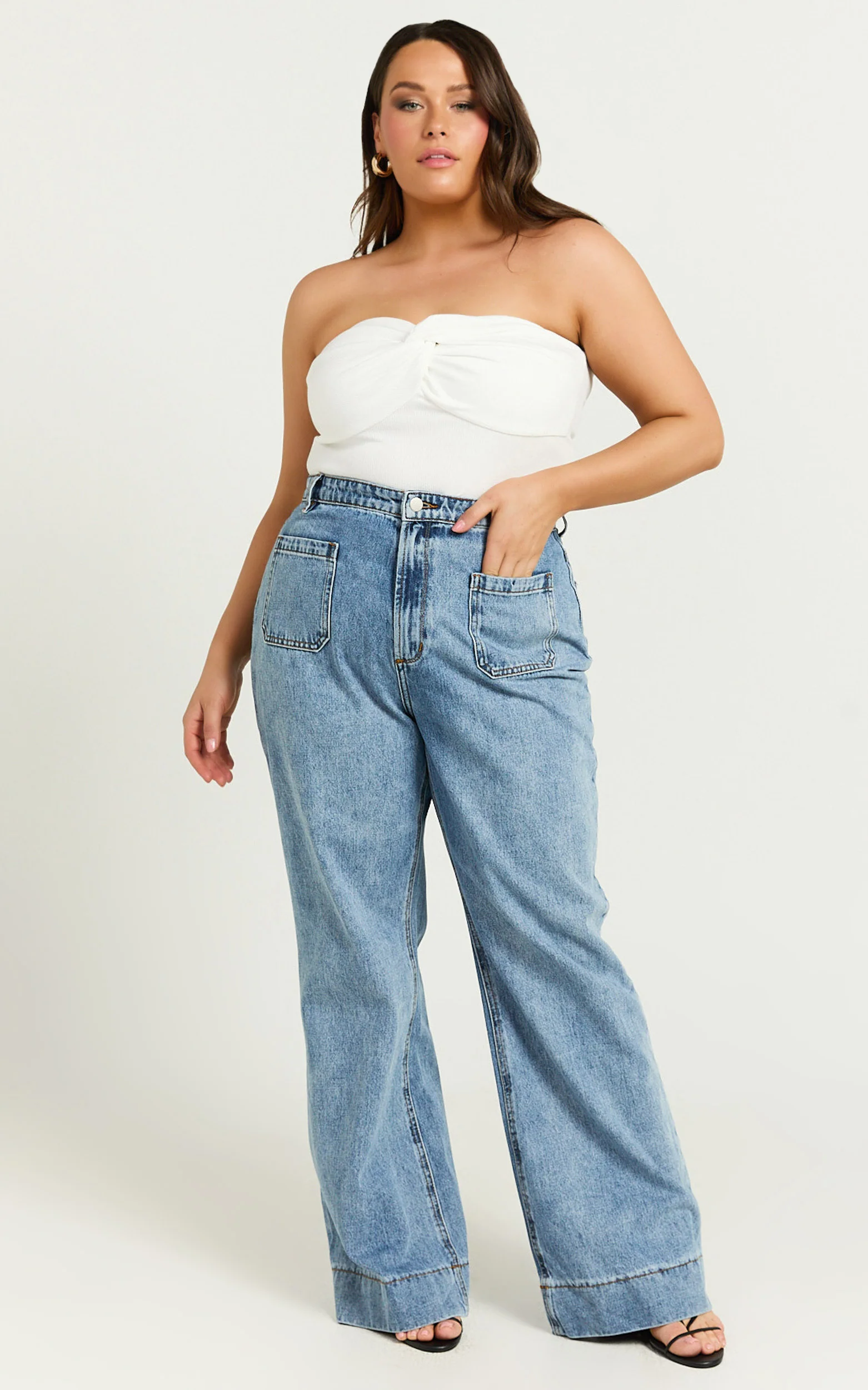Jelena Top - Jersey Strapless Twist Front Top in White