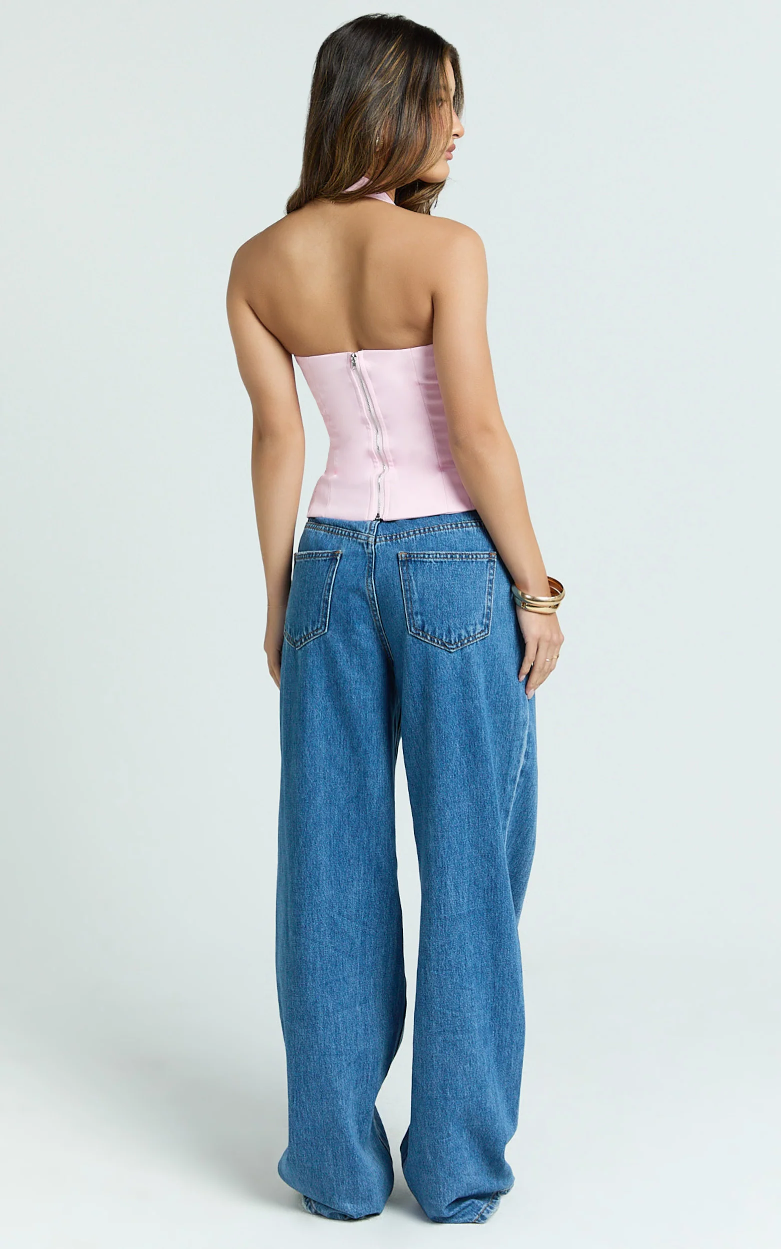 Tyler Top - Adjustable Halter Fitted Top in Baby Pink