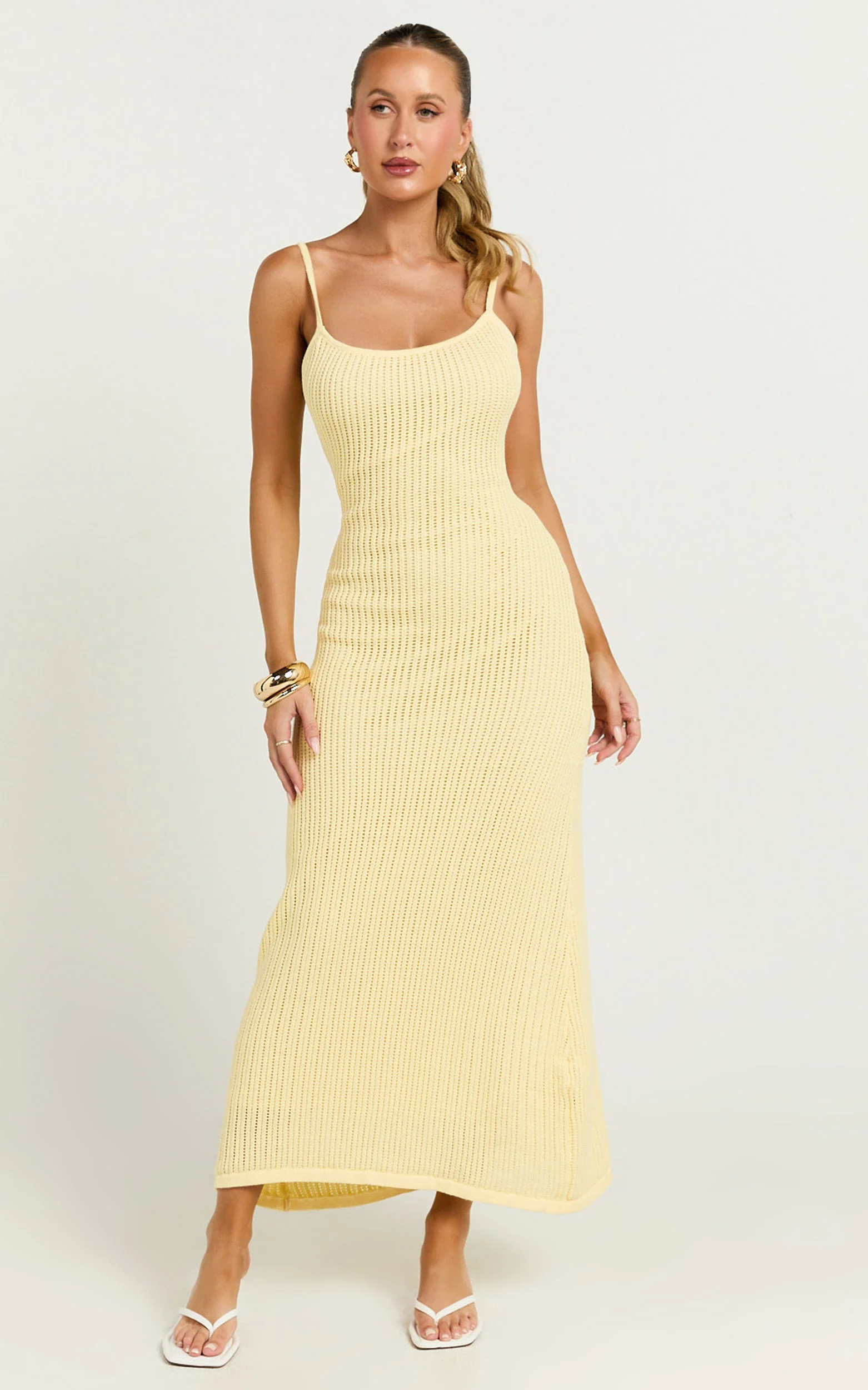 Fhel Maxi Dress - Crochet Strappy Dress in Lemon