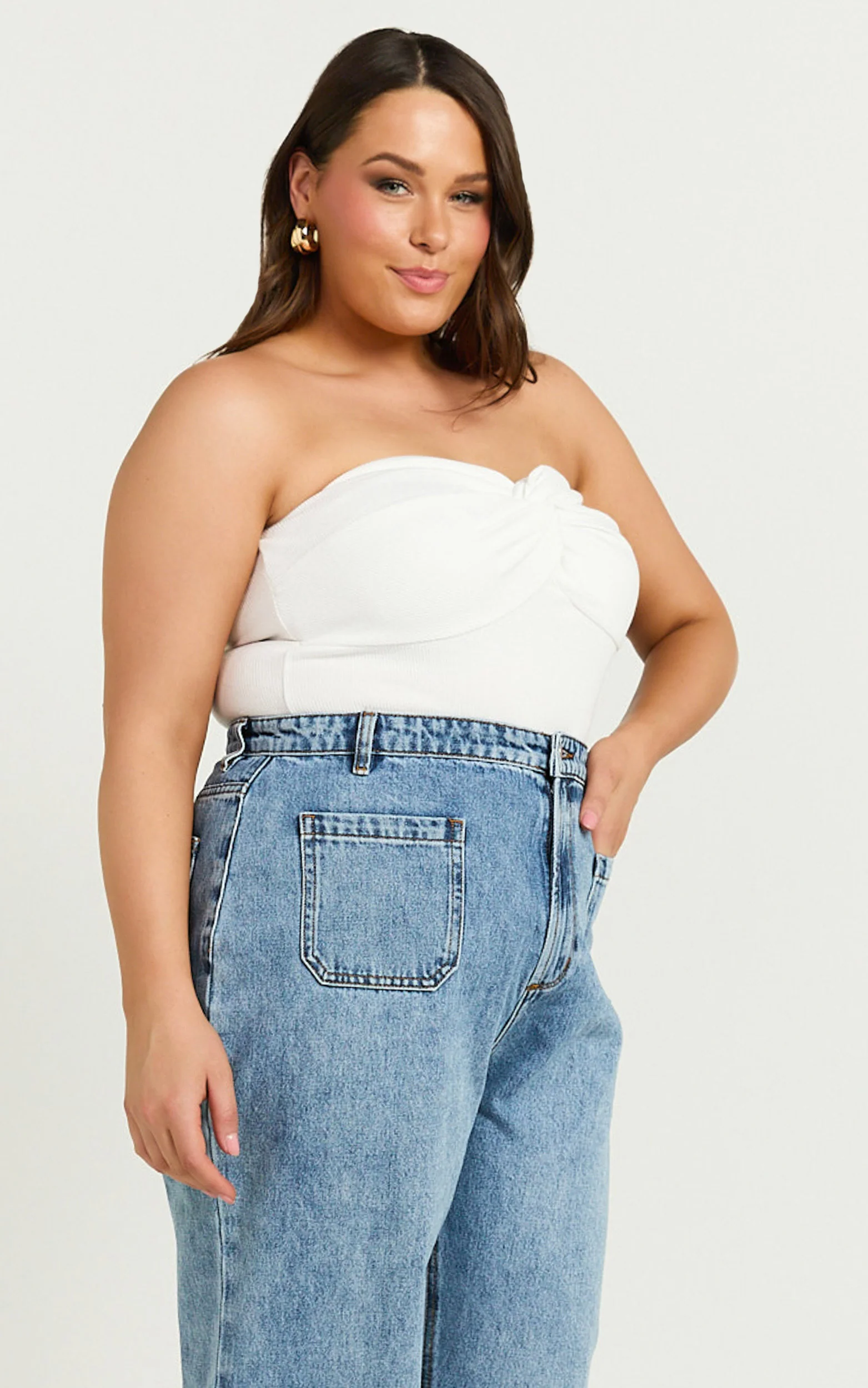 Jelena Top - Jersey Strapless Twist Front Top in White