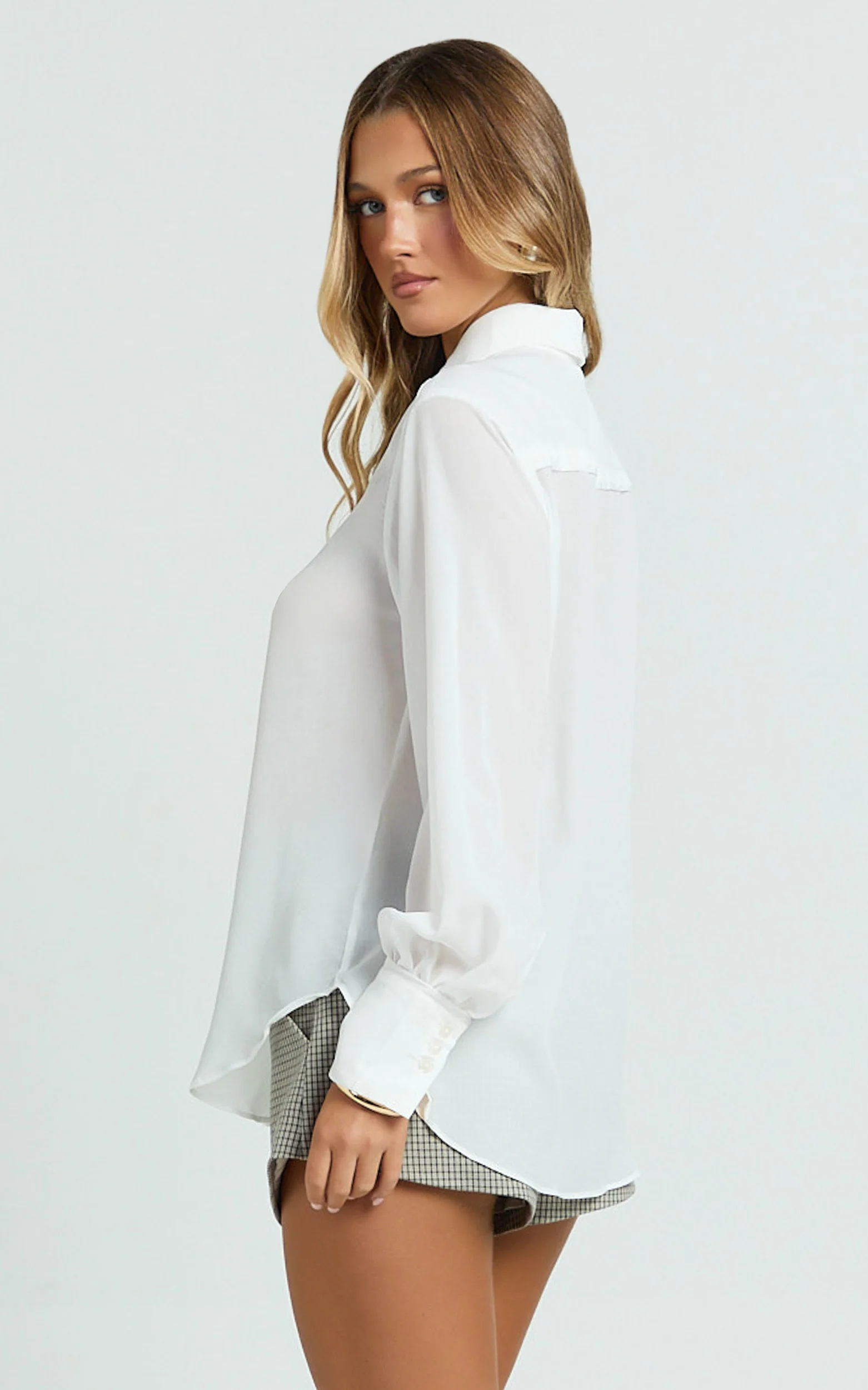 Jazmin Top - Button Down Shirt Top in Off White