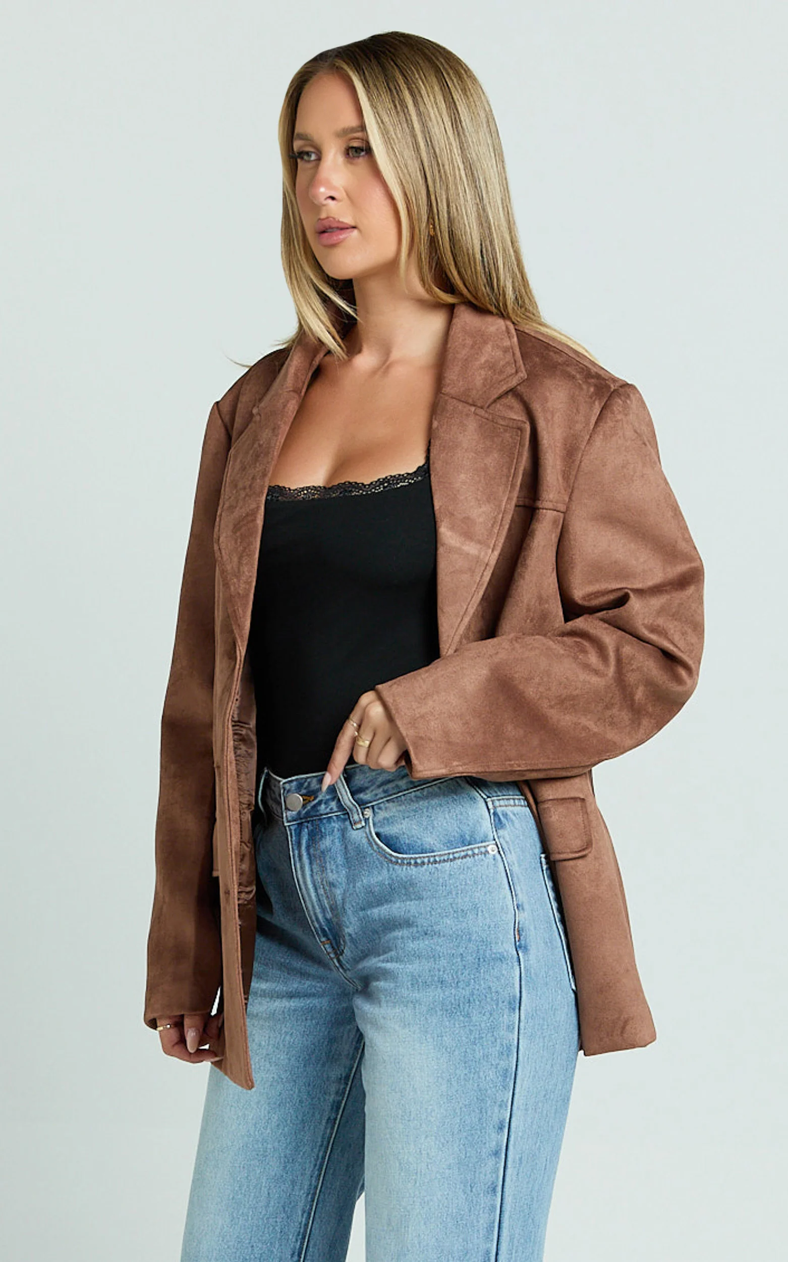 Priscilla Jacket - Faux Suede Relaxed Fit Jacket in Brown Tan