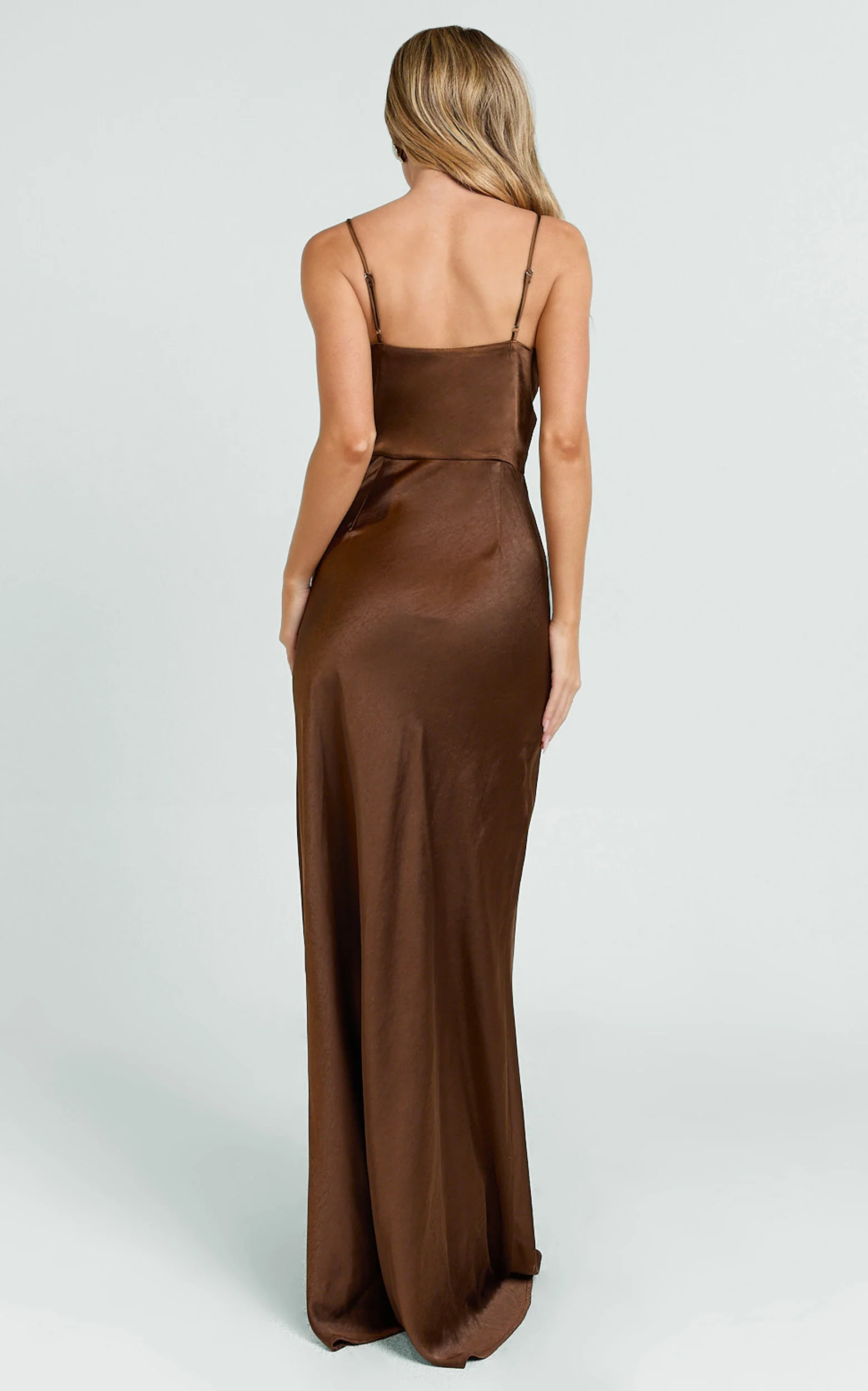 Quincy Maxi Dress - Satin Slip Dress in Chocolate