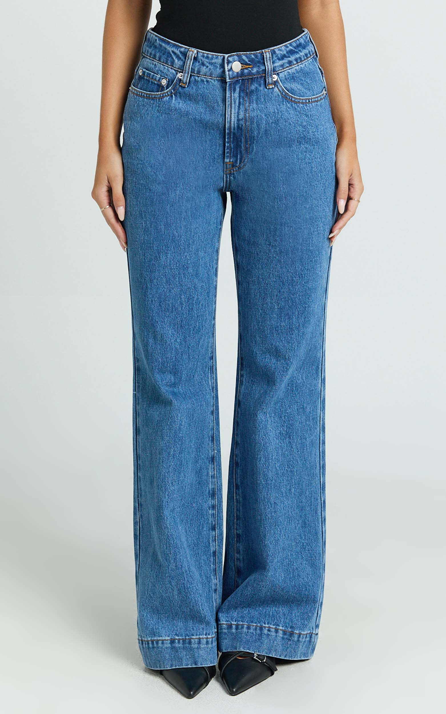 Ebony Jeans - Mid Rise Wide Leg Recycled Denim Jeans in Dark Blue Wash
