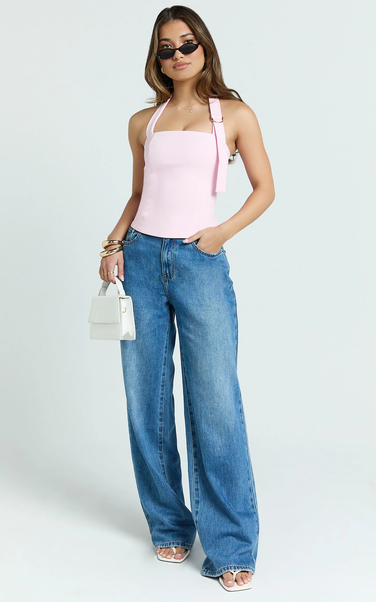 Tyler Top - Adjustable Halter Fitted Top in Baby Pink