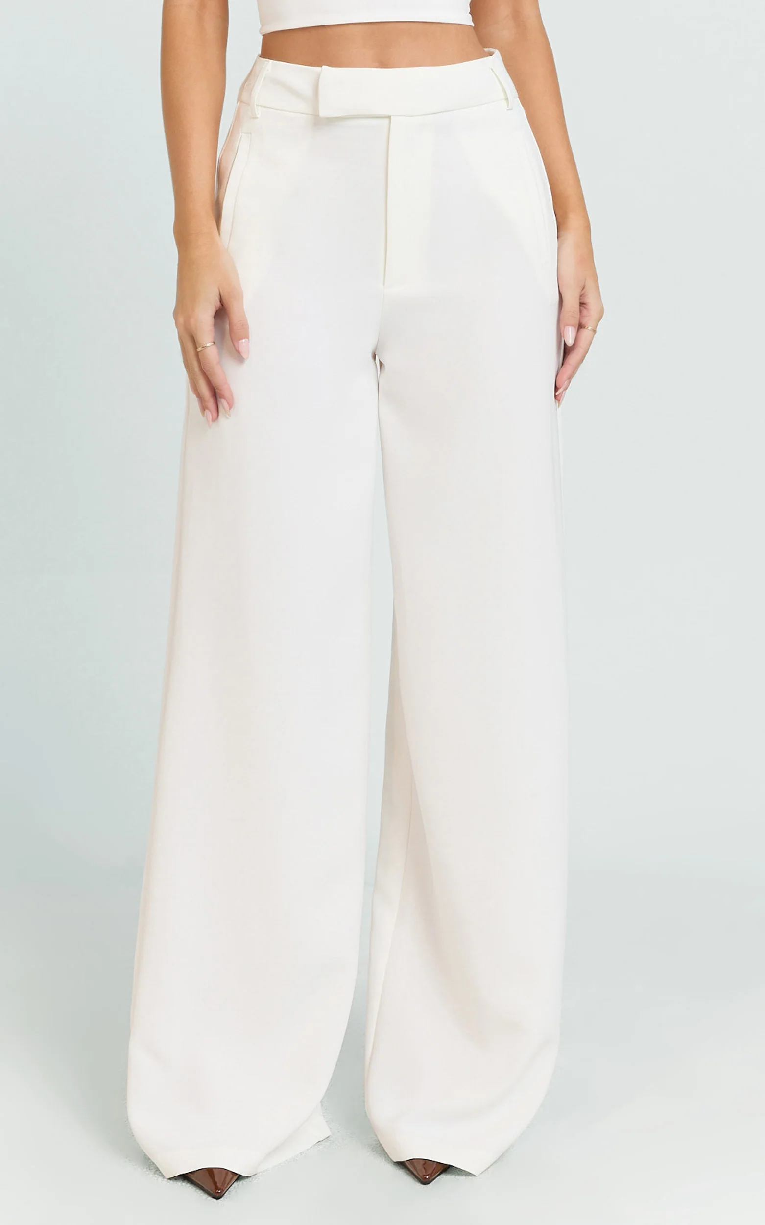 Selena Pants - High Waisted Wide Leg Tailored Pants in Cream