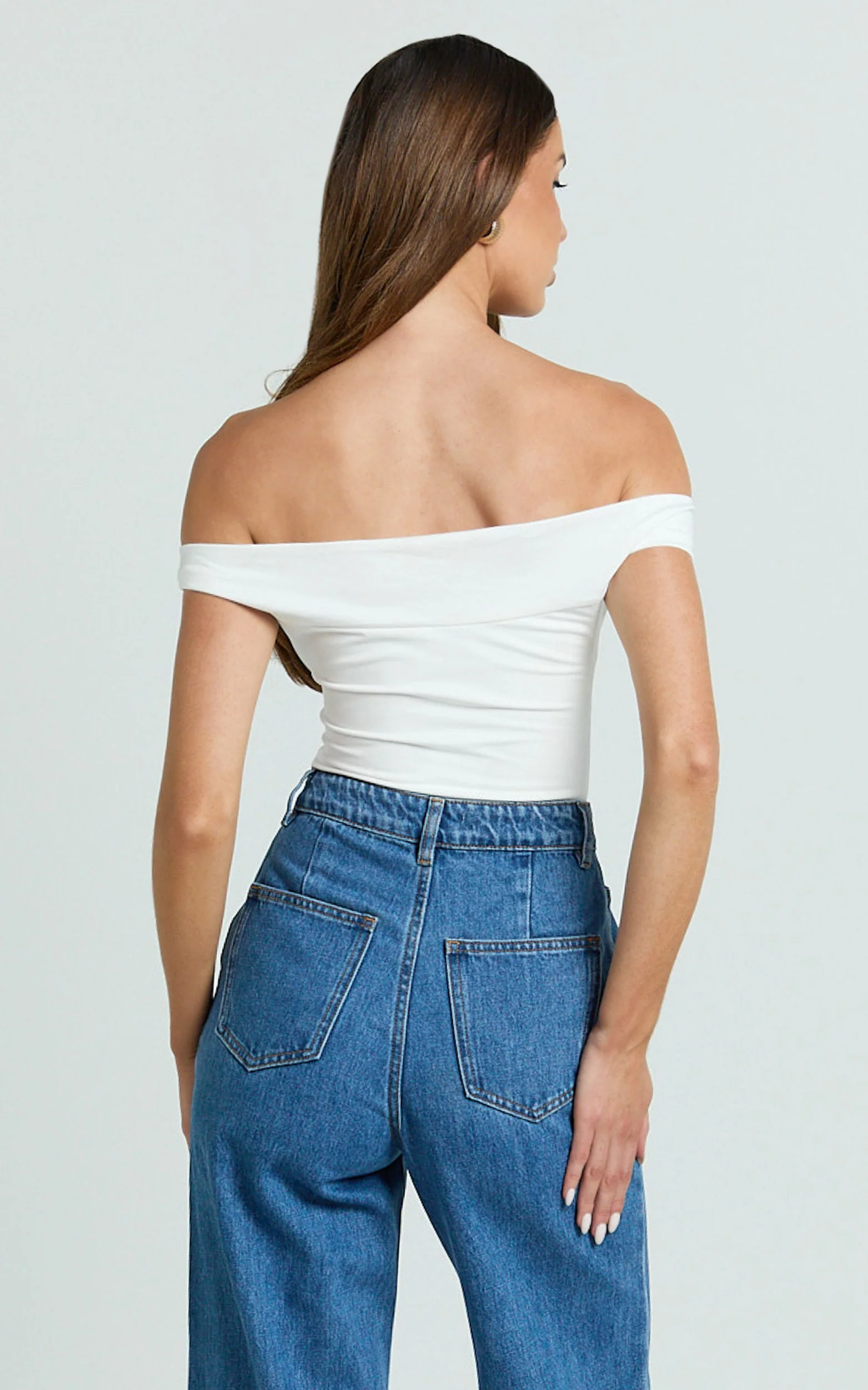 Helen Bodysuit - Twist Off Shoulder Cut Out Bodysuit in White