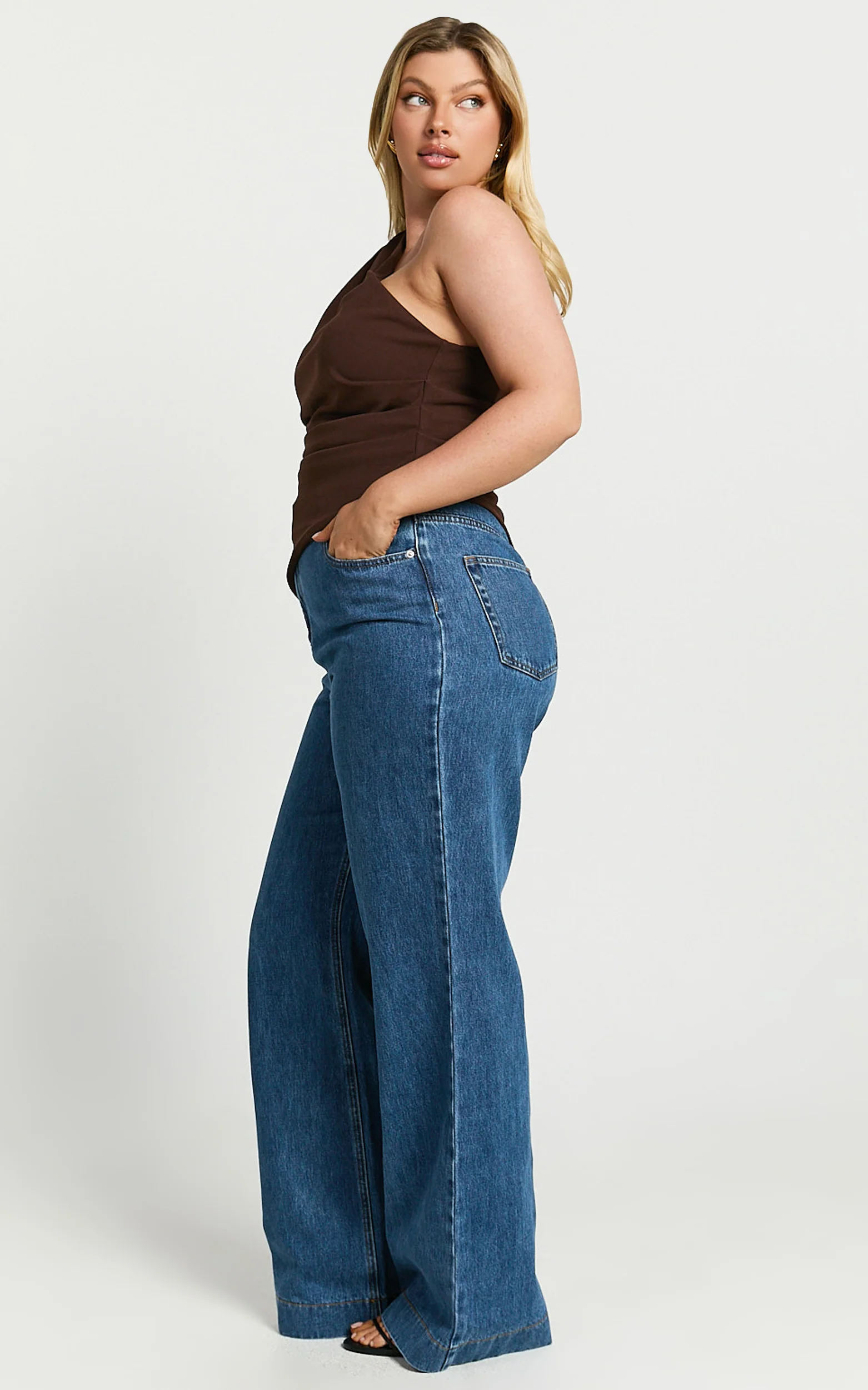 Amal Top - Asymmetrical One Shoulder Gathered Top in Chocolate