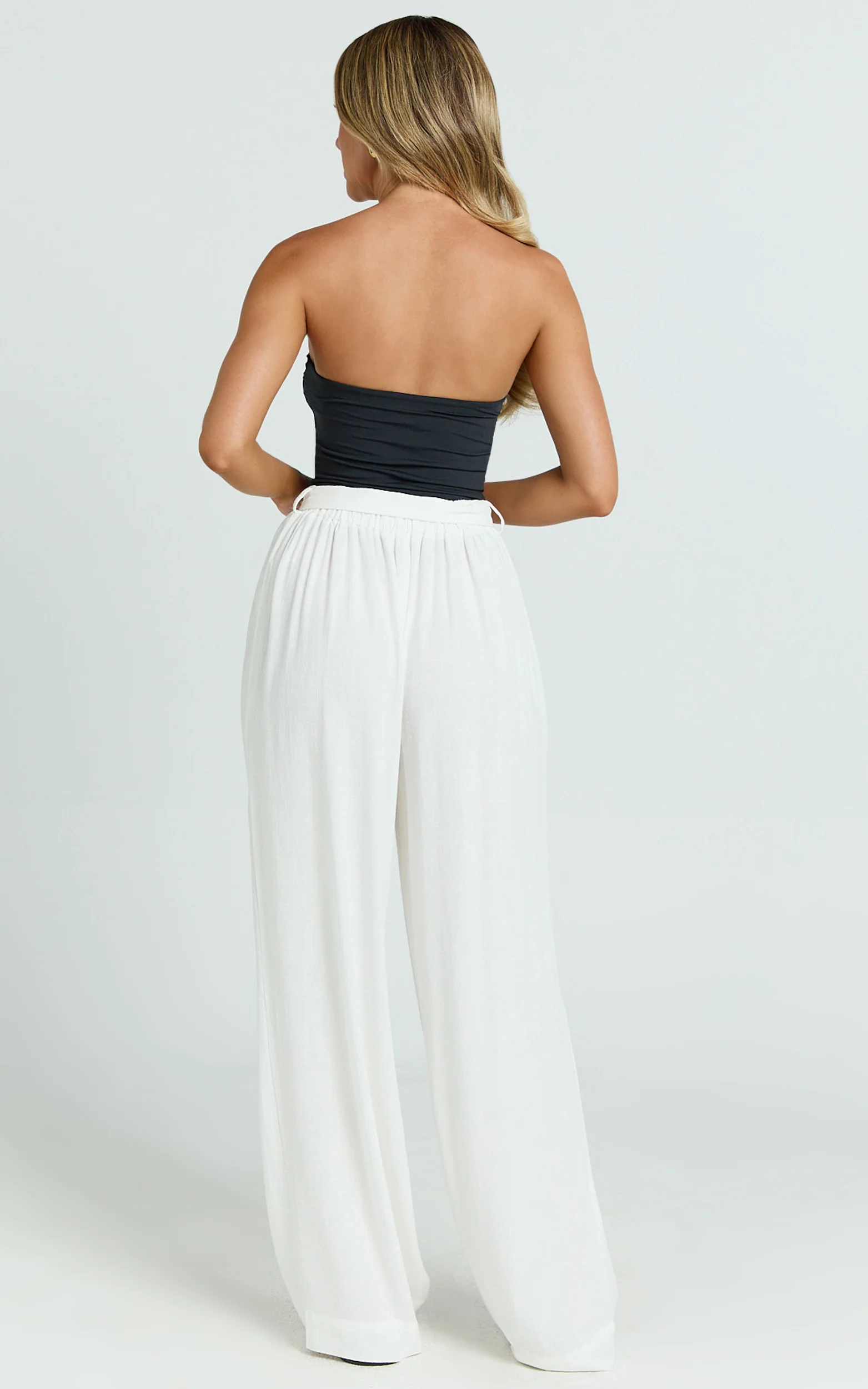 Kalli Pants - Linen Look Belted Wide Leg Relaxed Pants in White