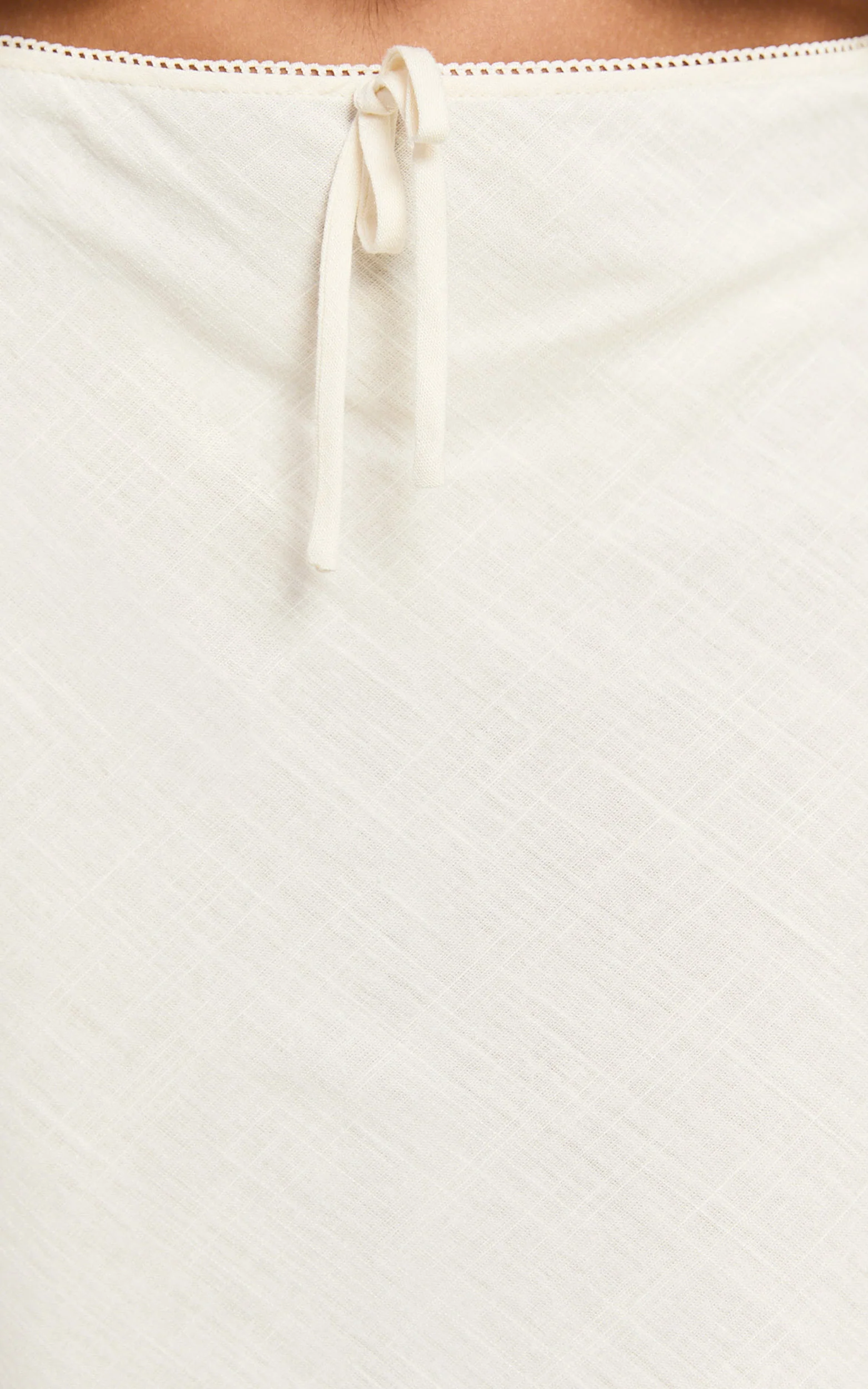 Polly Midi Skirt - Linen Low Waisted Front Bow Slip Skirt in Stone