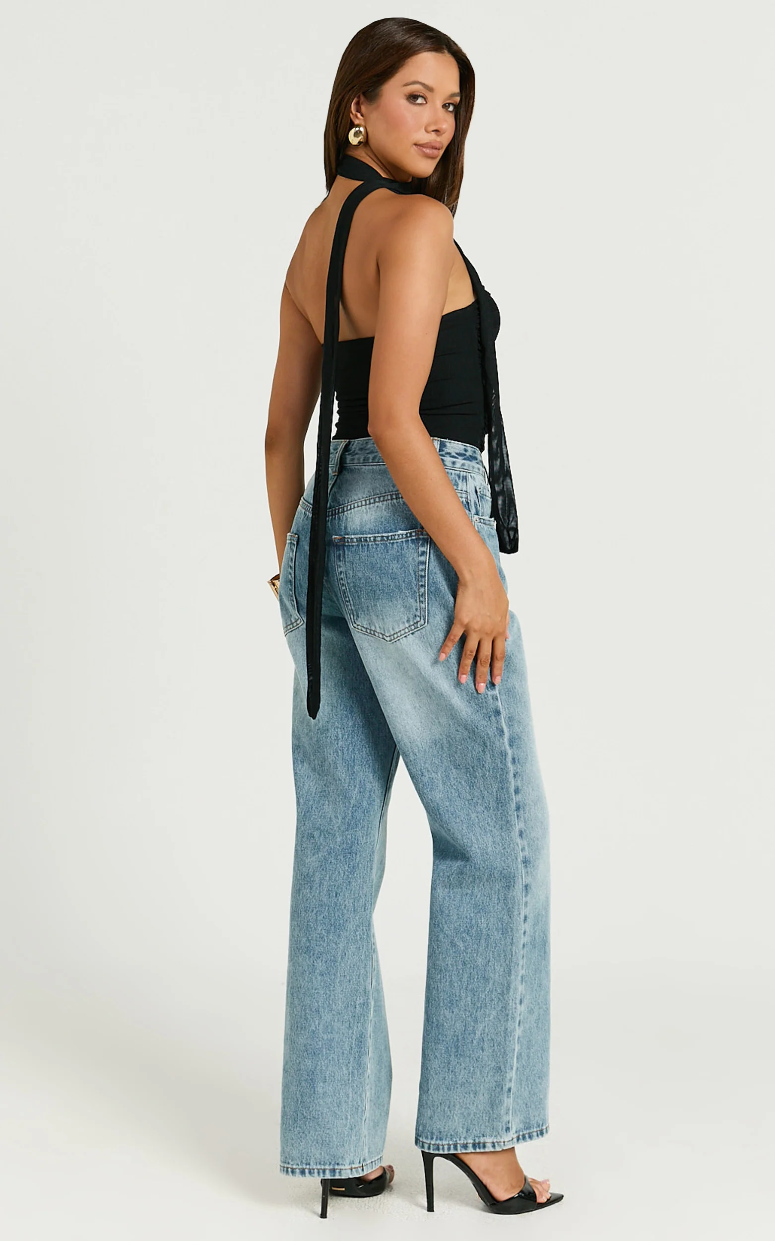 Vera Top - Strapless Mesh Top with Scarf in Black