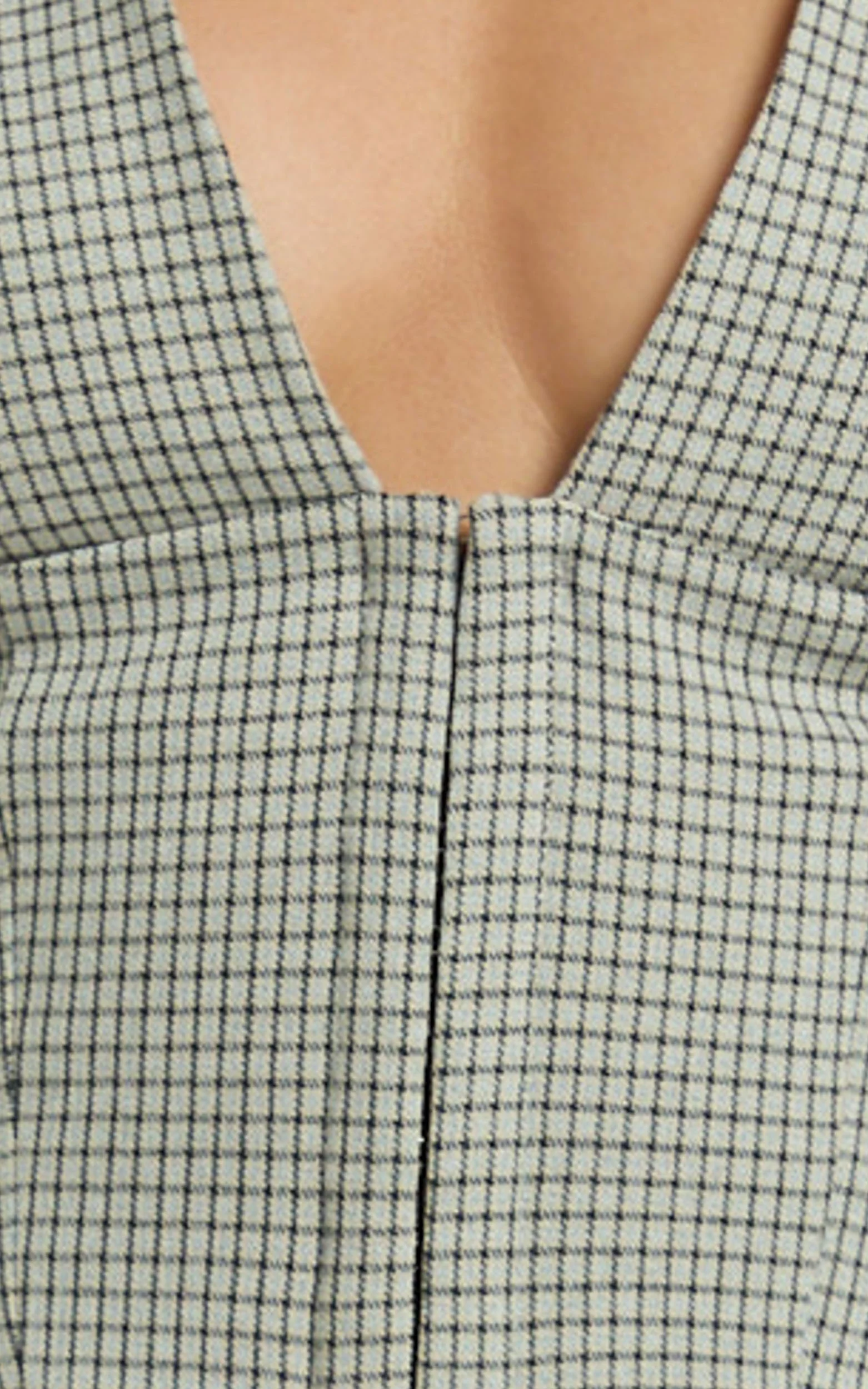 Angela Top - Check Plunge Halter Hook And Eye Top in Beige Check