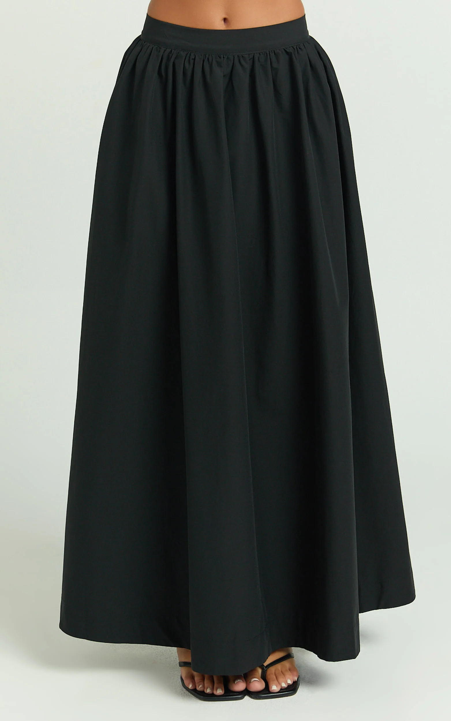 Preston Maxi Skirt - Gathered Waist Full Skirt in Black