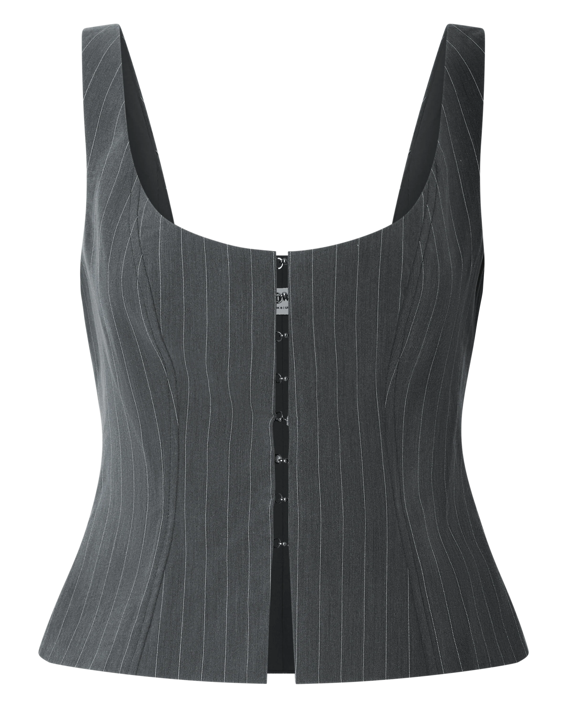 Fiona Top - Pinstripe Scoop Neck Hook And Eye Front Top in Dark Grey