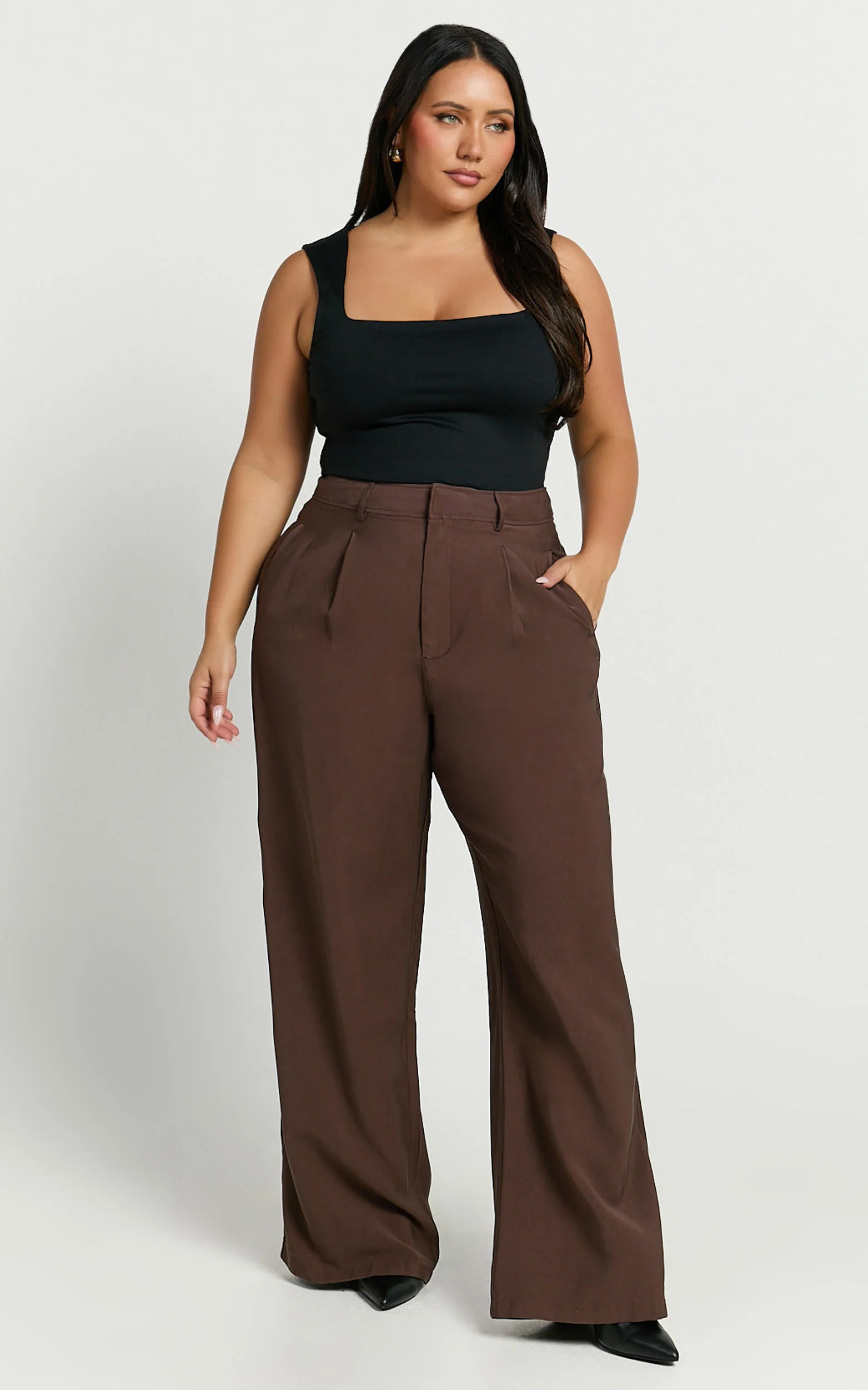 Augustus Pants - High Waisted Wide Leg Tailored Pants in Dark Oak