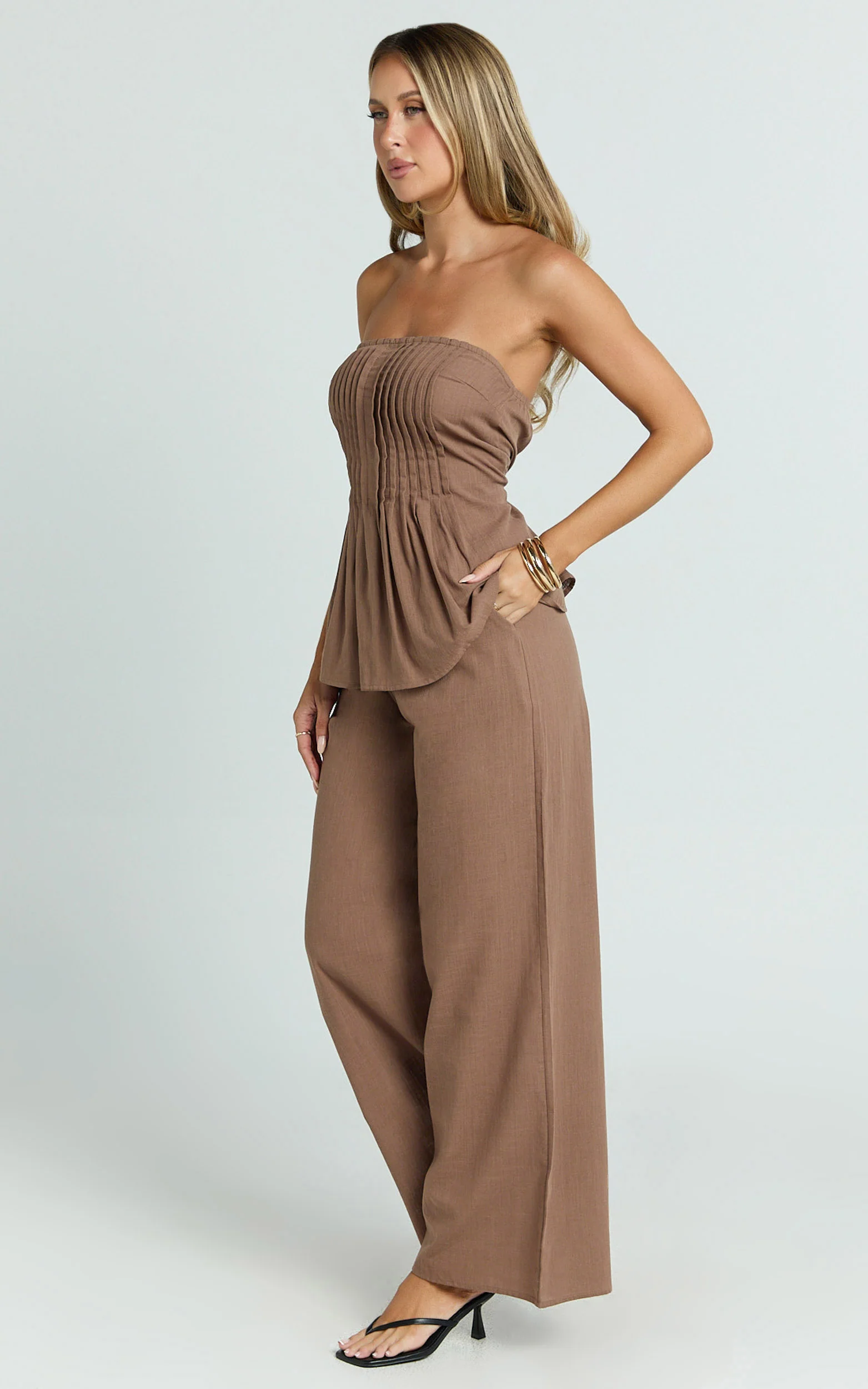 Carli Two Piece Top and Pants Set - Cotton Tube Pant Set in Chocolate