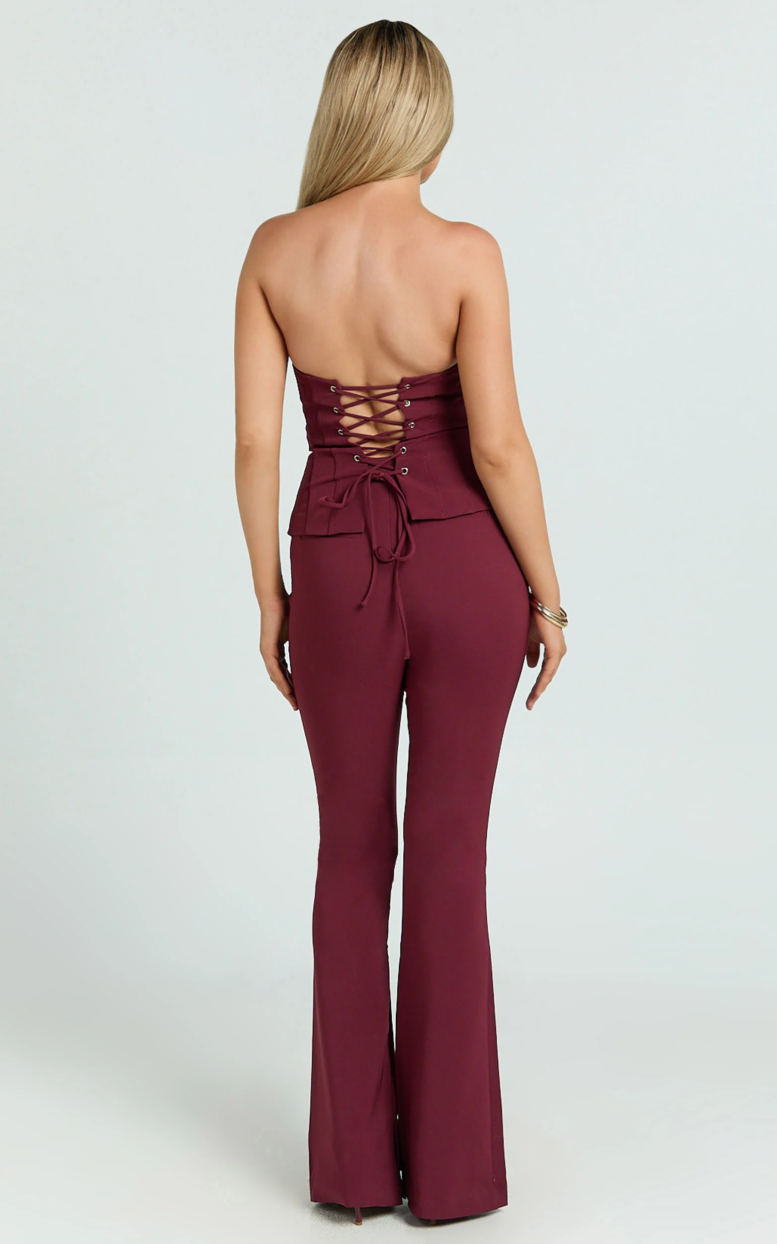 Irene Pants - Mid Rise Split Hem Bootleg Pants in Wine