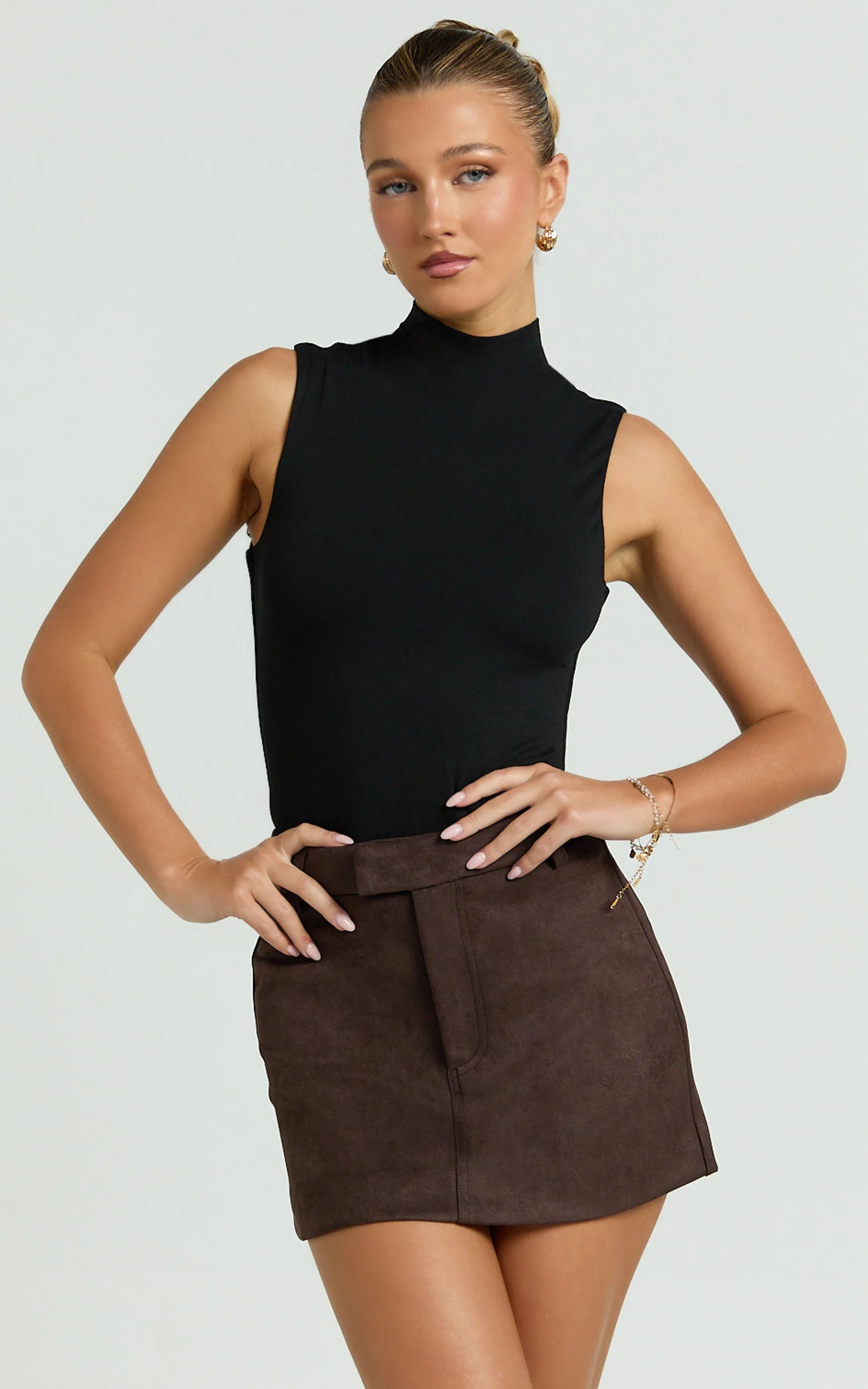 Caitlyn Top - High Neck Sleeveless Tank Top in Black