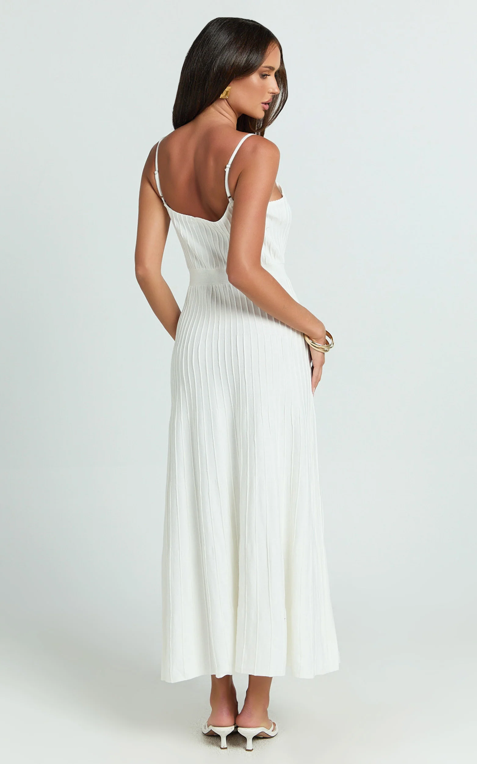 Donissa Midi Dress - Panelled Knit Dress in White