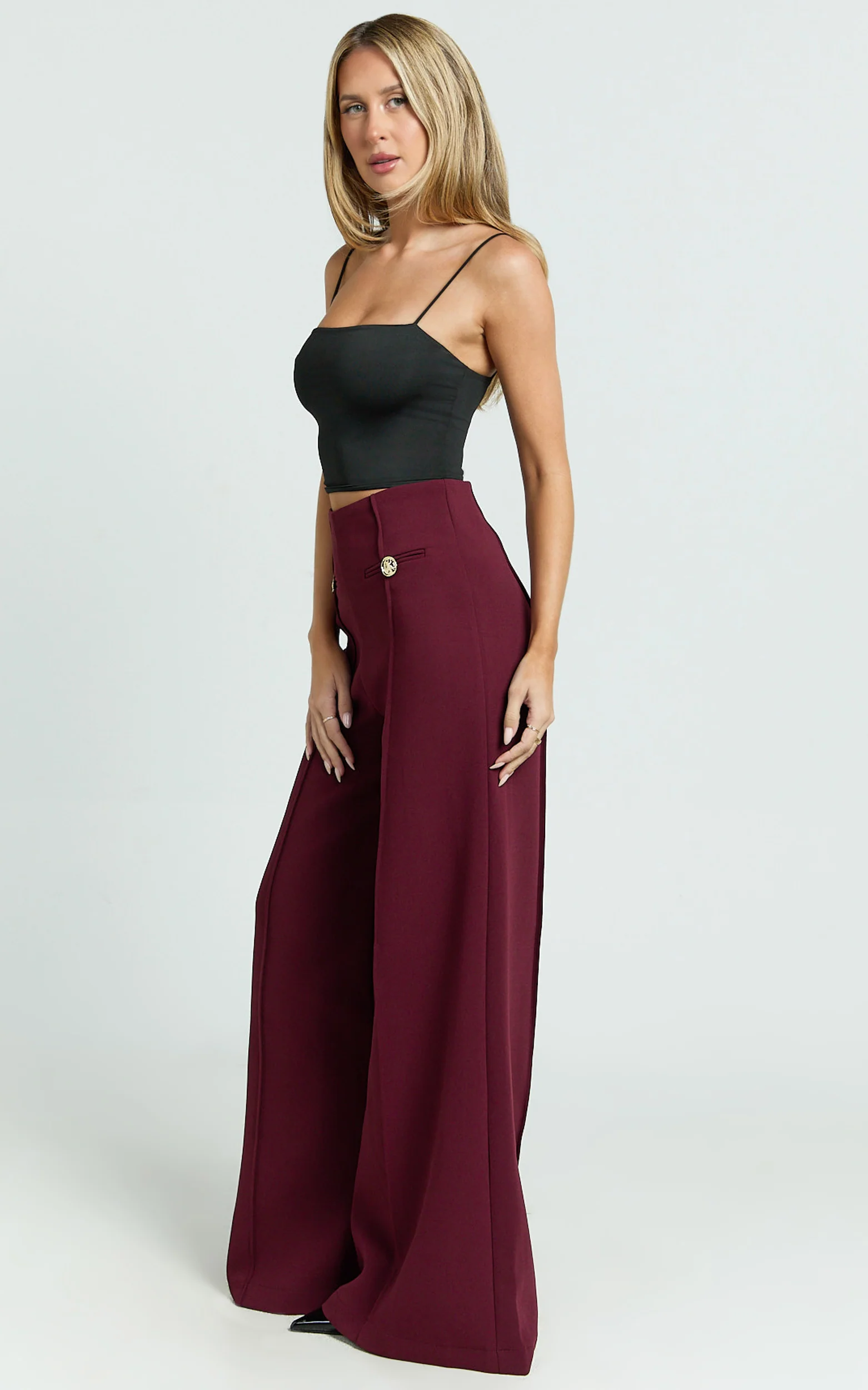 Clara Pants - High Waisted Wide Leg Pants in Wine