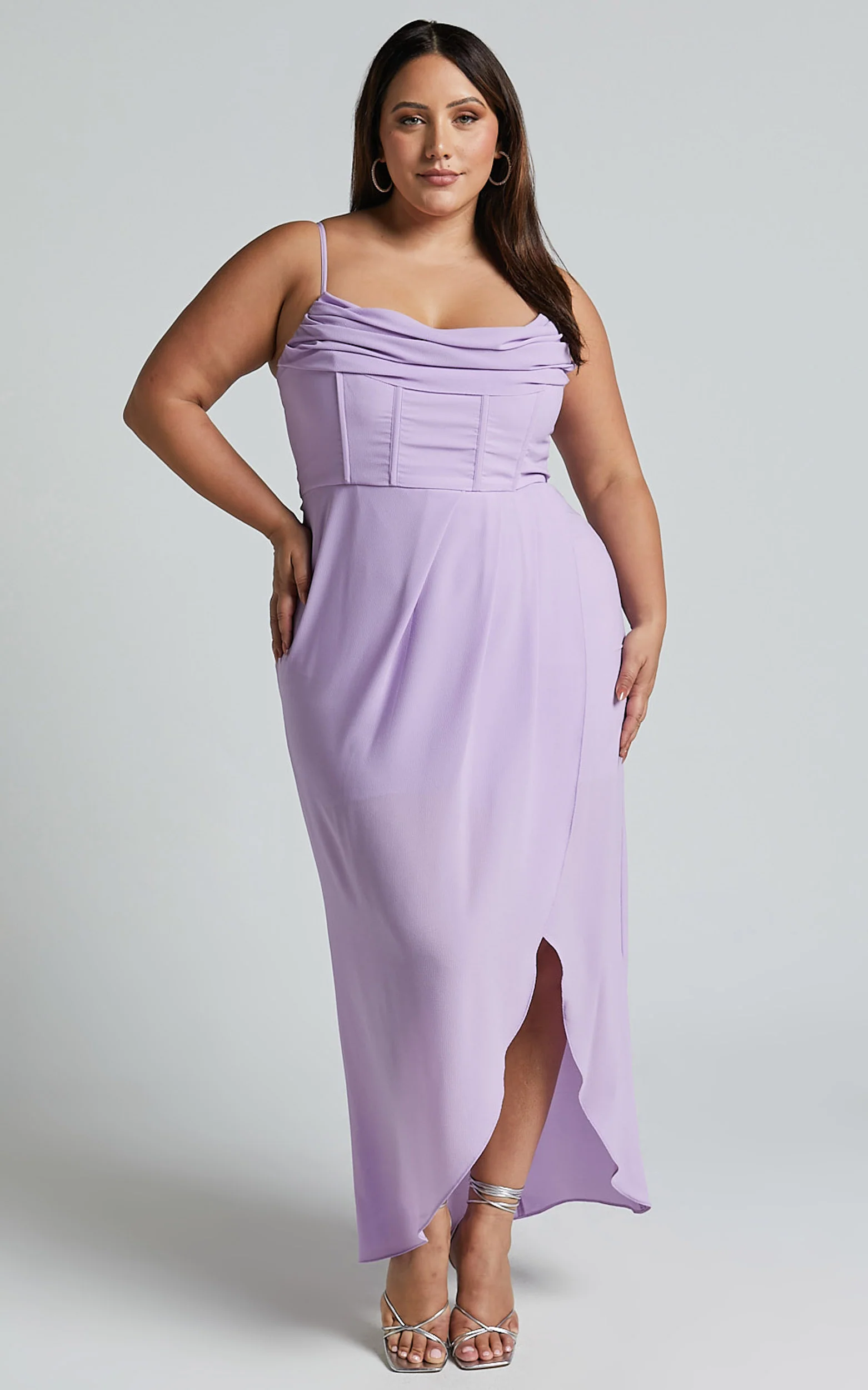 Andrina Midi Dress - High Low Wrap Corset Dress in Lilac