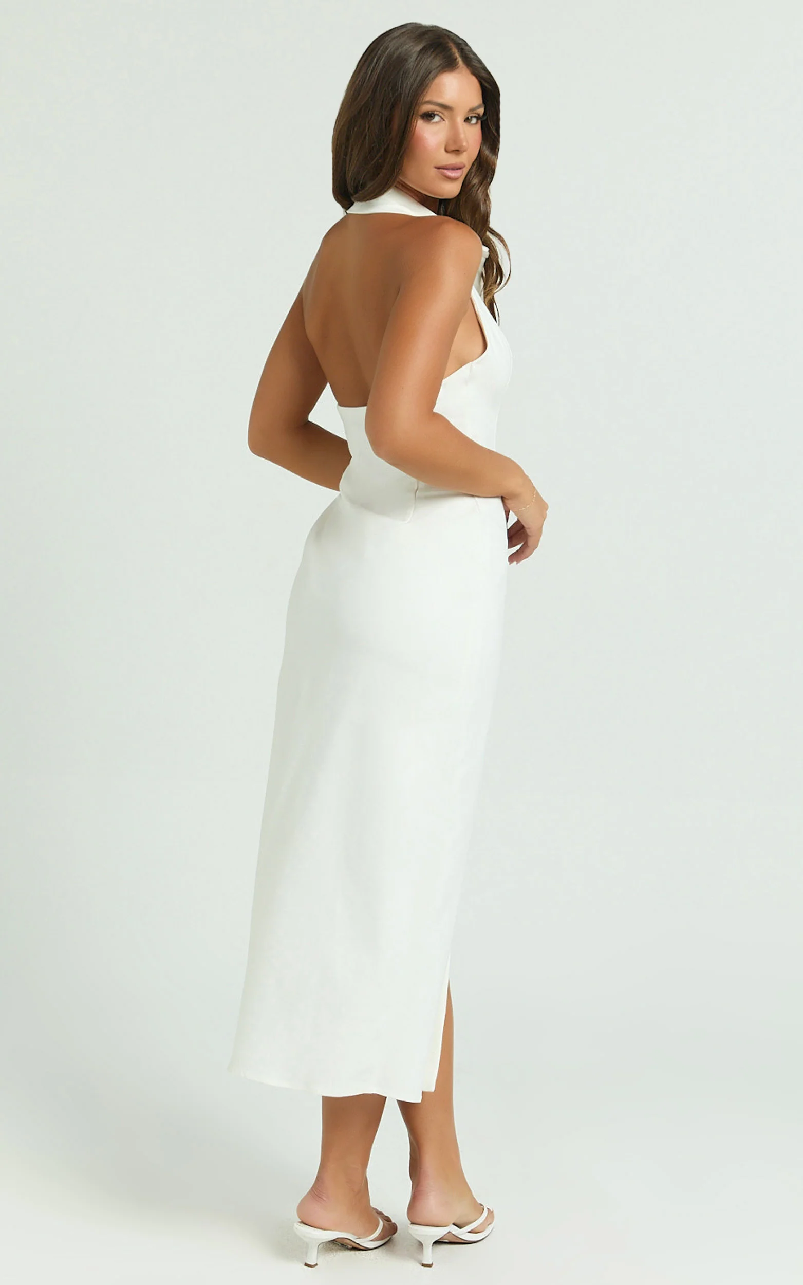 Lillibelle Midi Dress - Collared Button Down Bodycon Dress in Off White